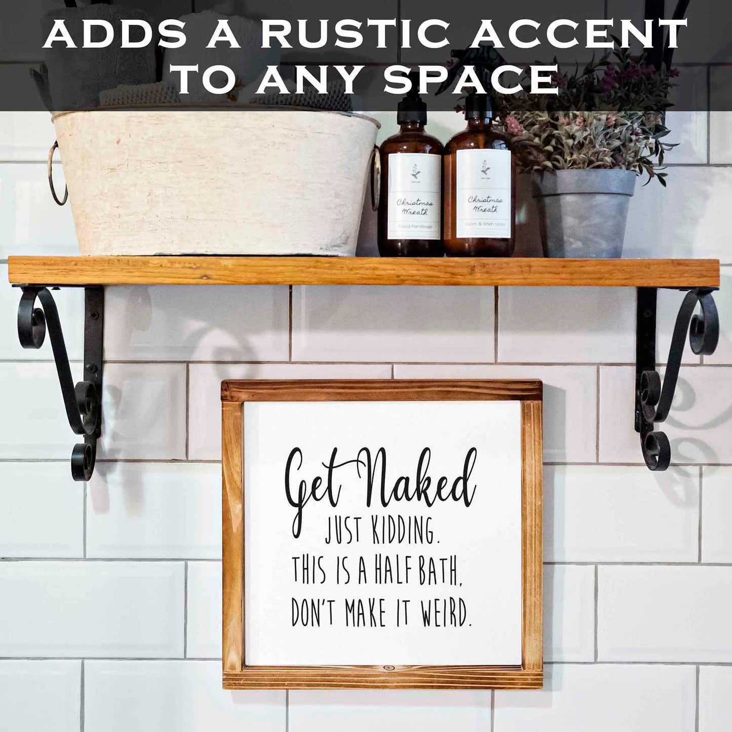 Get Naked Sign For Bathroom Decor Wall 12x12 Inch - Rustic Bathroom Get Naked Just Kidding This is a Half Bath, Bathroom Signs Decor Farmhouse