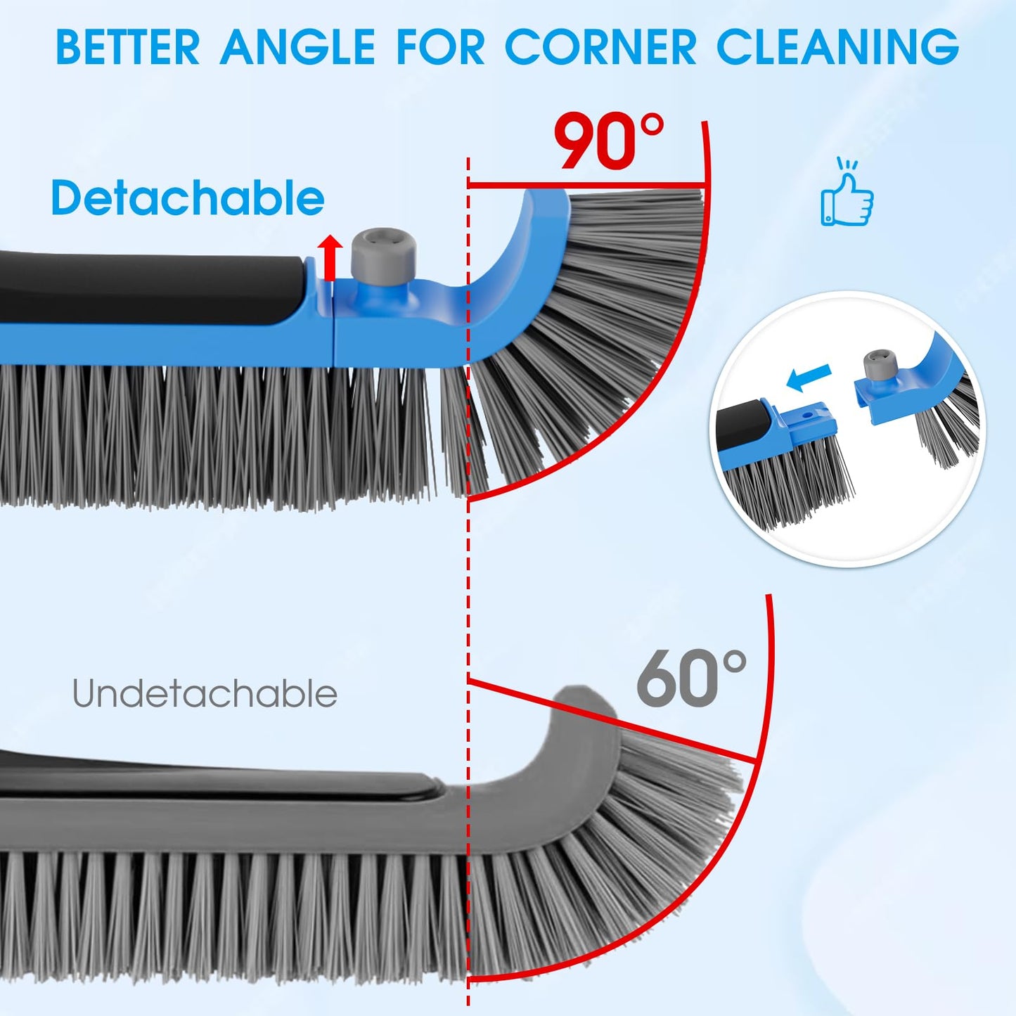 Pool Brush 20’’ Heavy Duty Detachable Corner Brush Head for Above Ground Pools Inground Pools, Swimming Pool Scrub Brush Safe to Vinyl Liner (Pole Not Included)