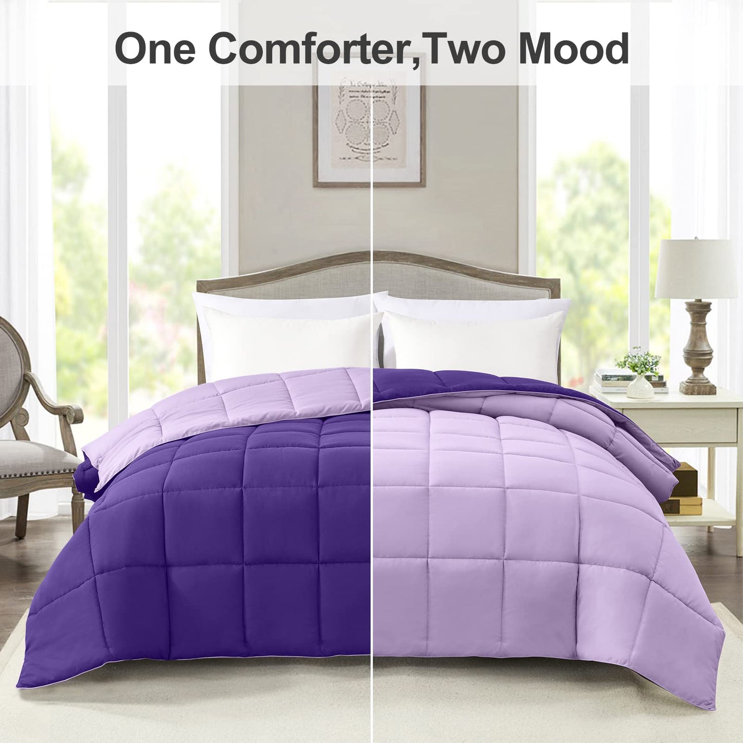 Homelike Moment Lightweight Twin Comforter - Purple Down Alternative Comforters Twin Size Bed, All Season Duvet Insert Quilted Reversible Bedding Comforter Soft Cozy Twin Size Plum/Light Purple