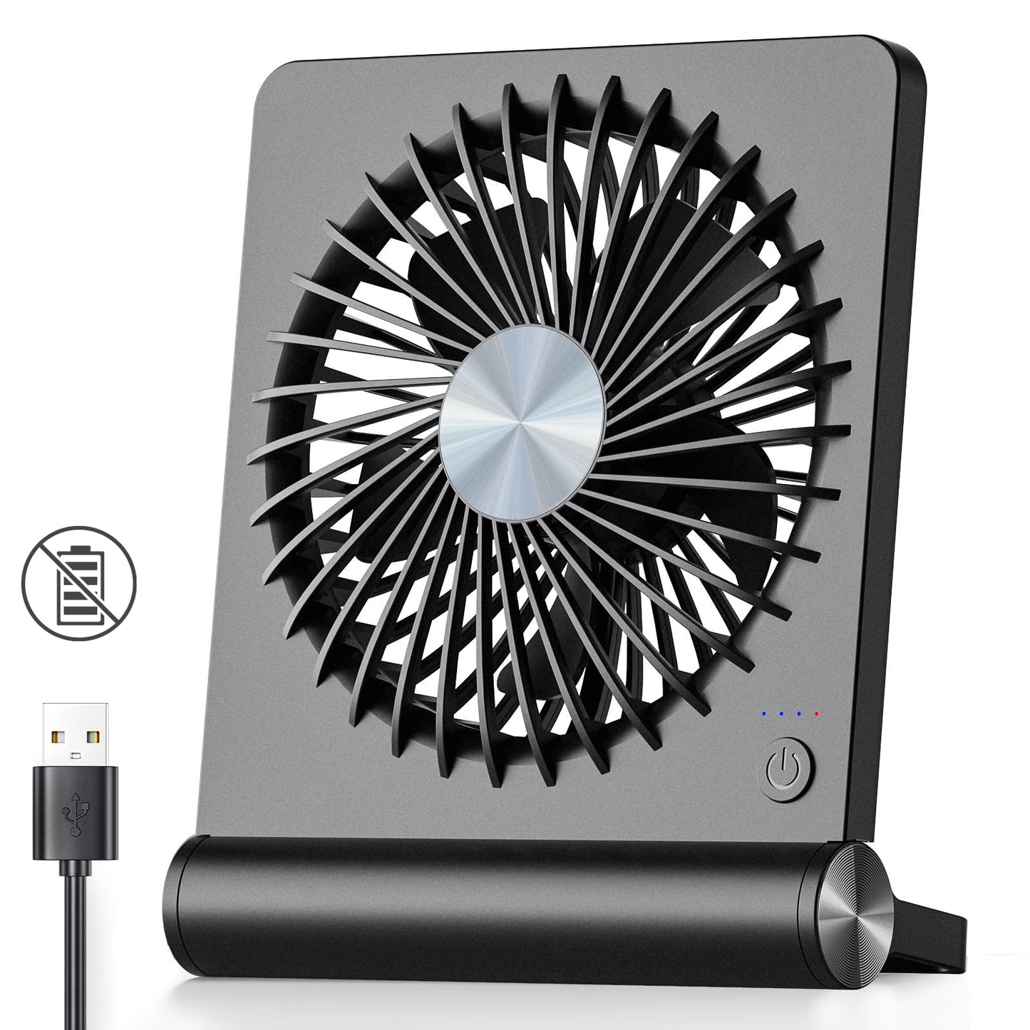 Koonie USB Fan, Strong Wind Ultra Quiet Small Desk Fan 220° Tilt Folding 3 Speeds Adjustable USB-C Corded Powered Personal Fan for Home Office Desktop Black