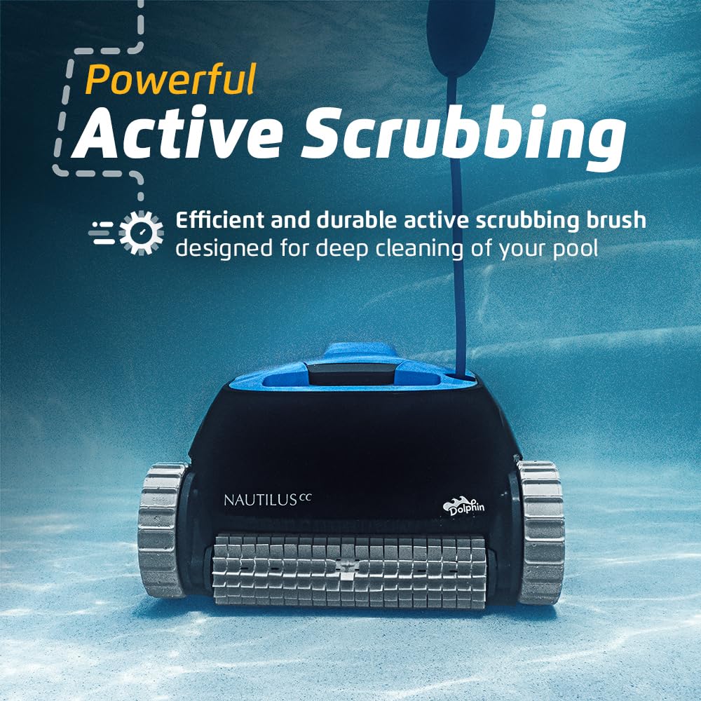 Dolphin Nautilus CC Automatic Robotic Pool Vacuum Cleaner, Wall Climbing Scrubber Brush, Top Load Filter Access, Ideal for Above/In-Ground Pools up to 33 FT in Length