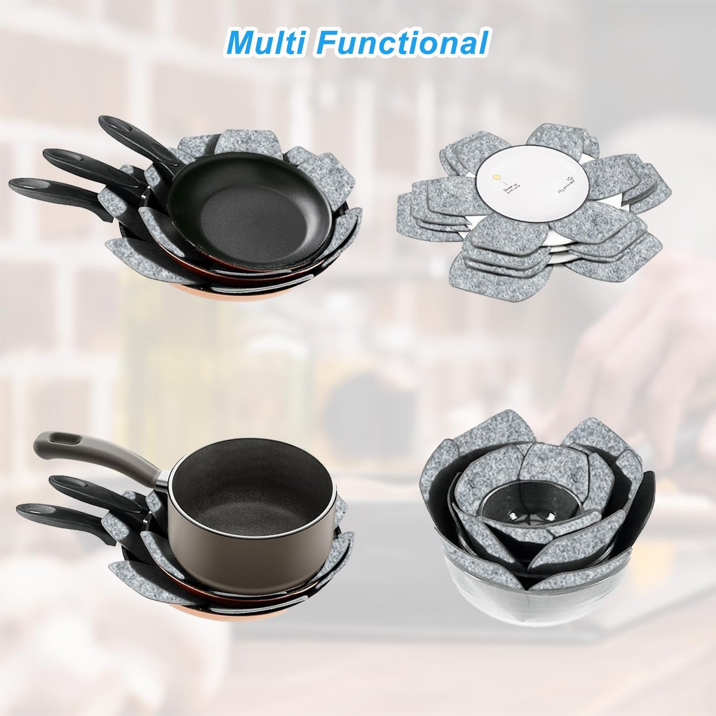 Pot and Pan Protectors, 6 Pack Pan Protectors in 3 Sizes, Pot Separator for Stacking, Anti-Slip Pan/Pot Dividers to Avoid Stratching or Marring, Protecting Pads for Glass/Ceramic Plates and Cookwares