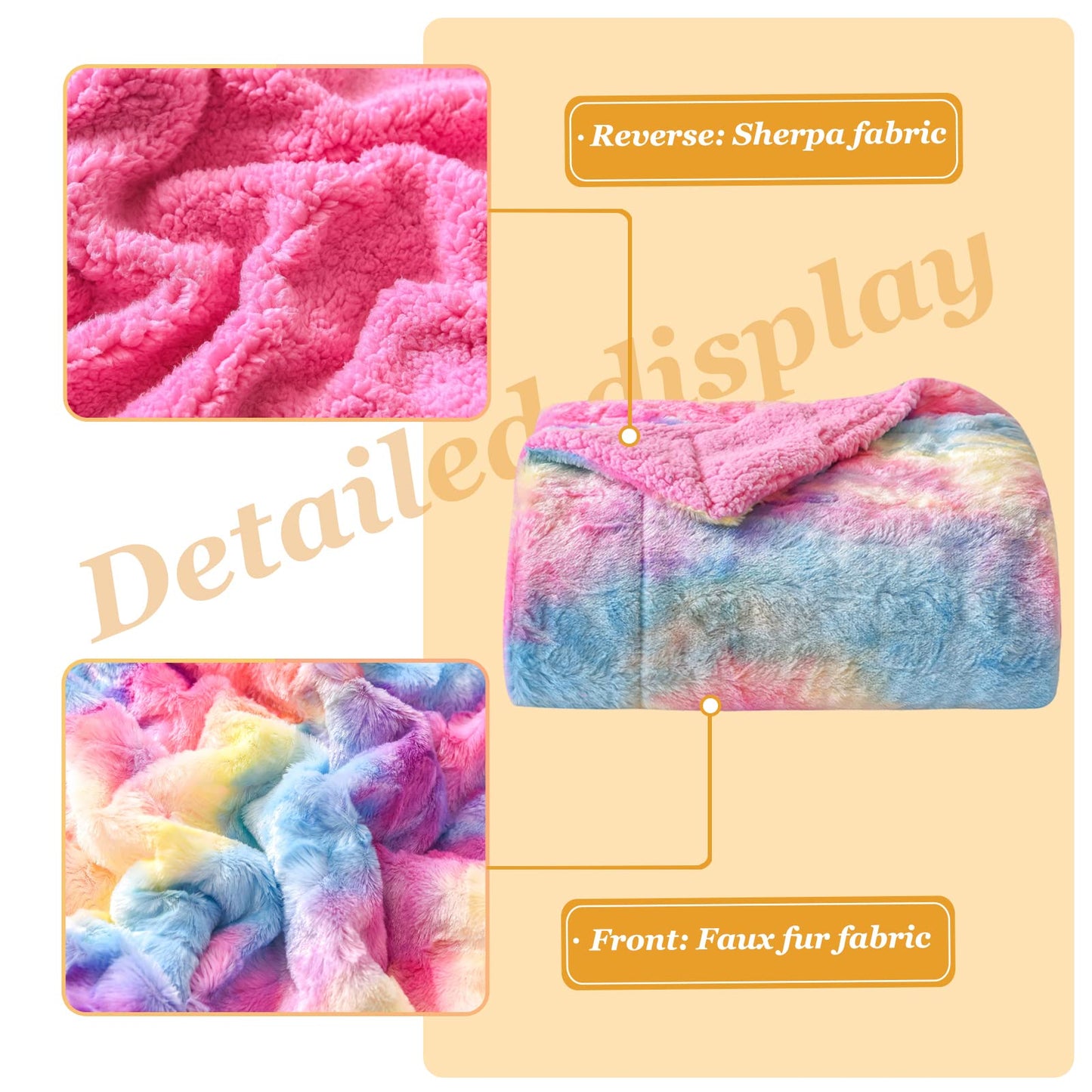 NEWCOSPLAY Super Soft Faux Fur Throw Blanket for Couch Dark Rainbow Sherpa Fuzzy Plush Warm Blanket for Sofa Bed (Dark Rainbow, Throw(40"x50"))