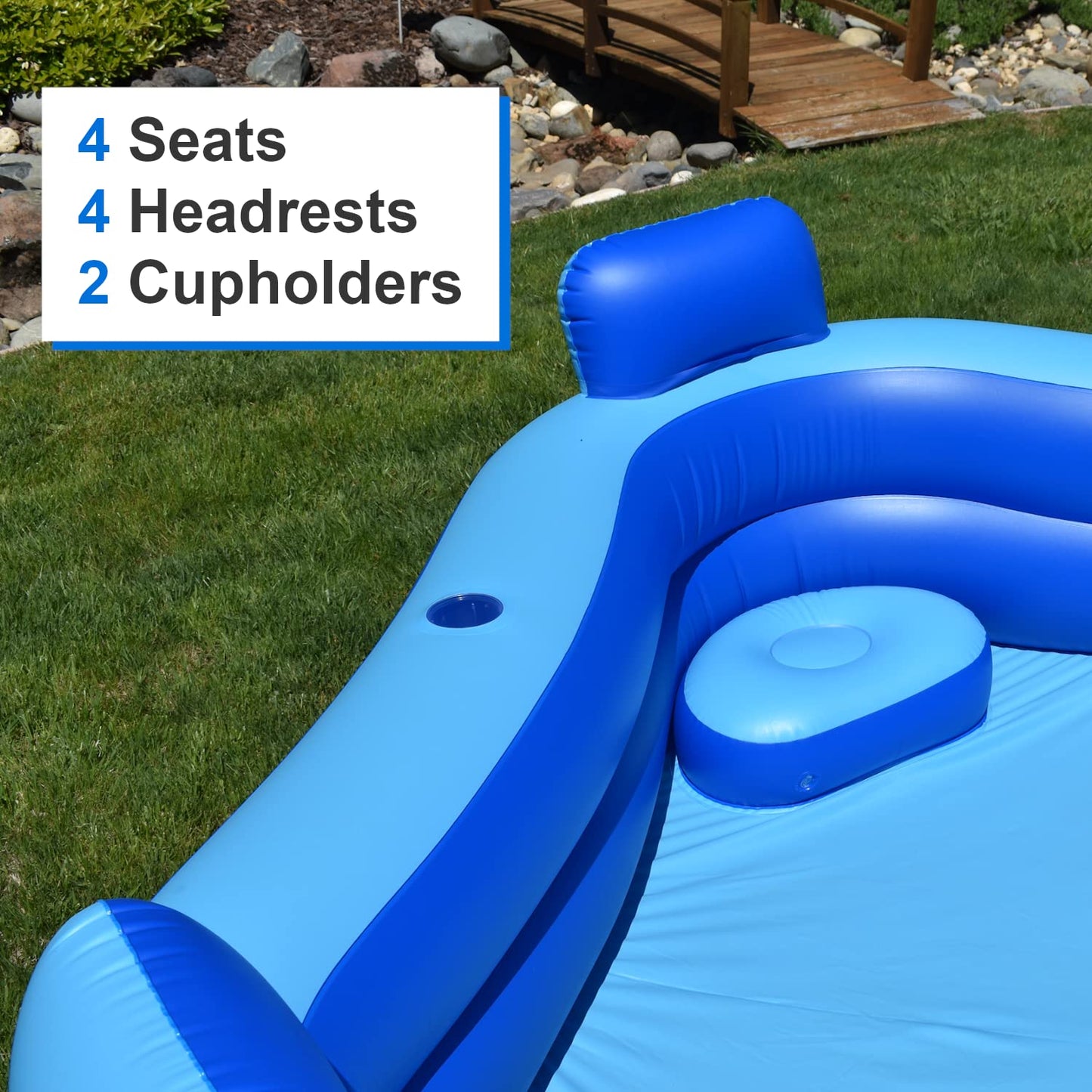 Rukala™ Inflatable Pool with Seats and Headrests 8' x 8' - Electric Pump Included - Extra Durable