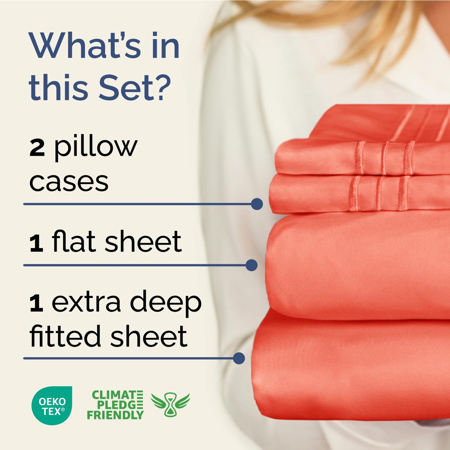 Extra Deep Twin XL Sheet Set - 4 Piece Breathable & Cooling Sheets - Hotel Luxury Bed Sheets Set - Easy & Secure Fit - Soft, Wrinkle Free & Comfy Sheets Set - Coral Sheet Set with Extra Deep Pockets