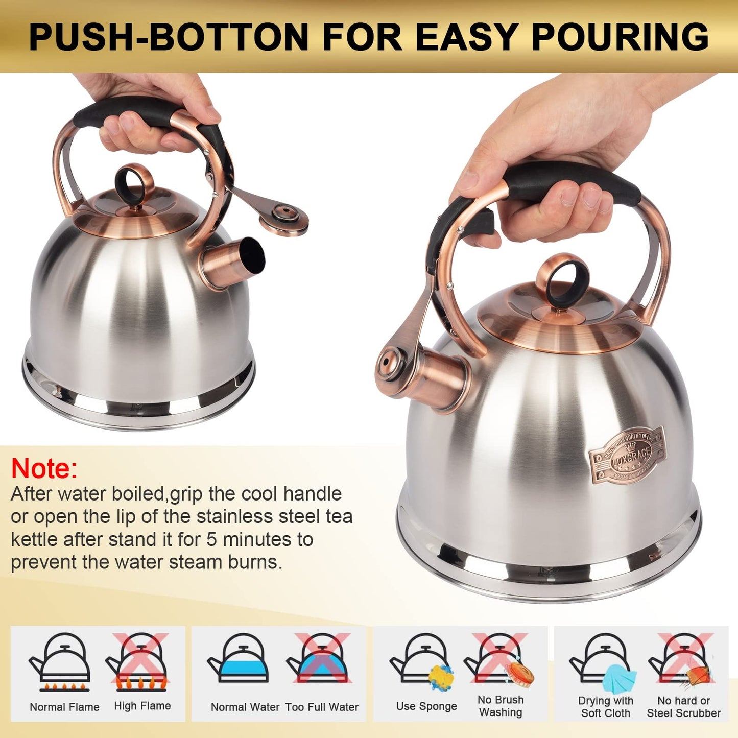 Whistling Stovetop Tea Kettle Food Grade Stainless Steel, Hot Water Fast to Boil for Stove Top-3.0Q