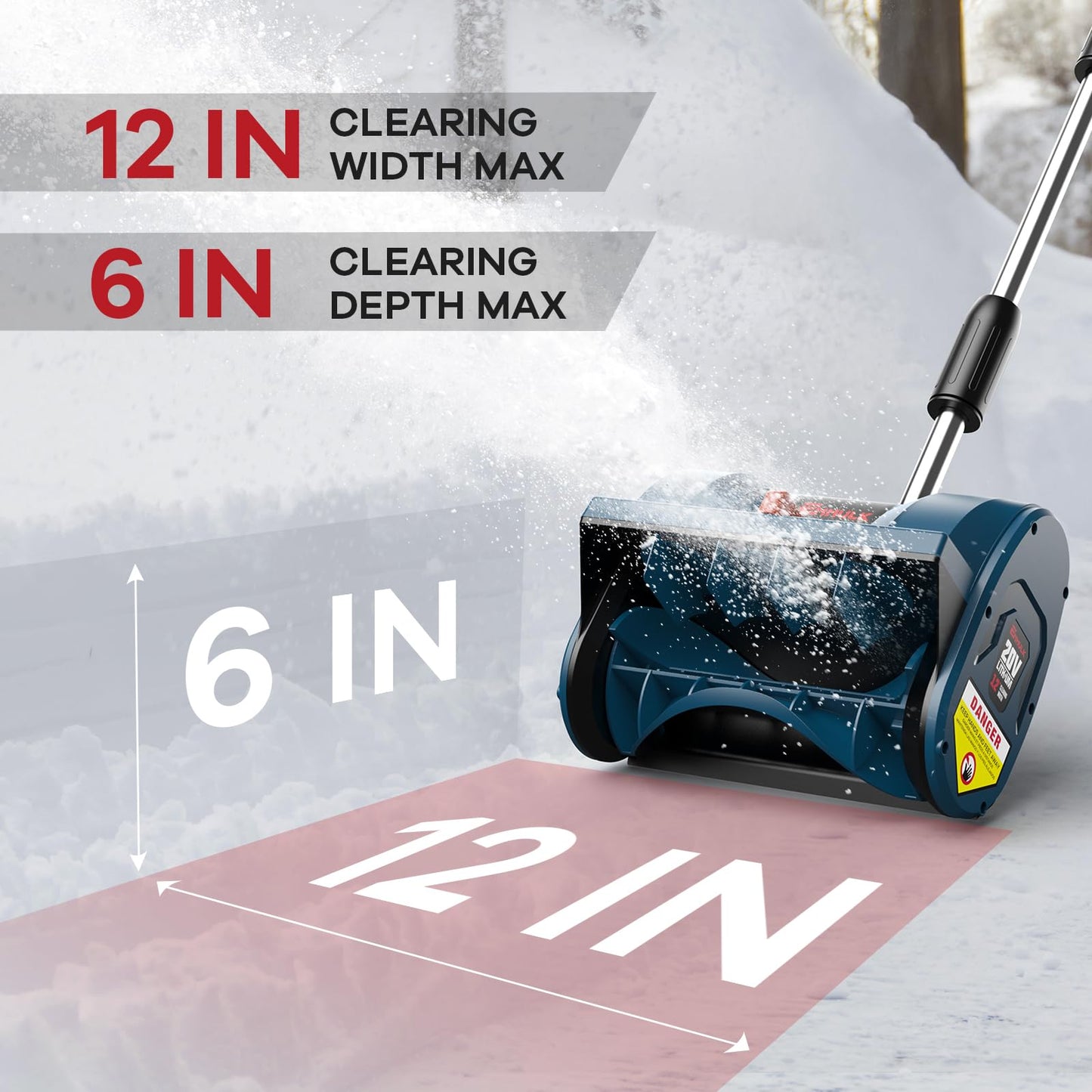 Snow Shovel, 20V | 12-Inch | 4-Ah Cordless Snow Blower, Battery Powered Snow Blower with Directional Plate & Adjustable Front Handle (4-Ah Battery & Quick Charger Included)