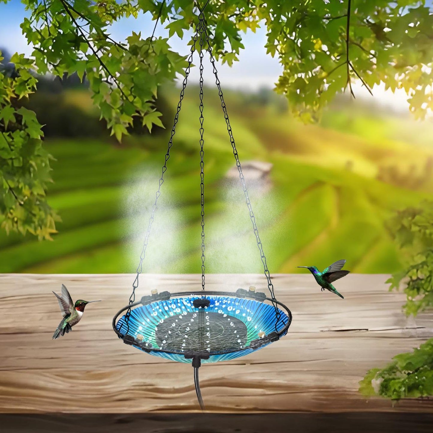 Hanging Bird Bath - Bird Bath Bowl with Solar Fountain Pump - Deck Mount Metal Bird Bath Bowl Powered by Water Fountain Pump for Outdoor Garden - Solar Powered Bird Bath Fountain