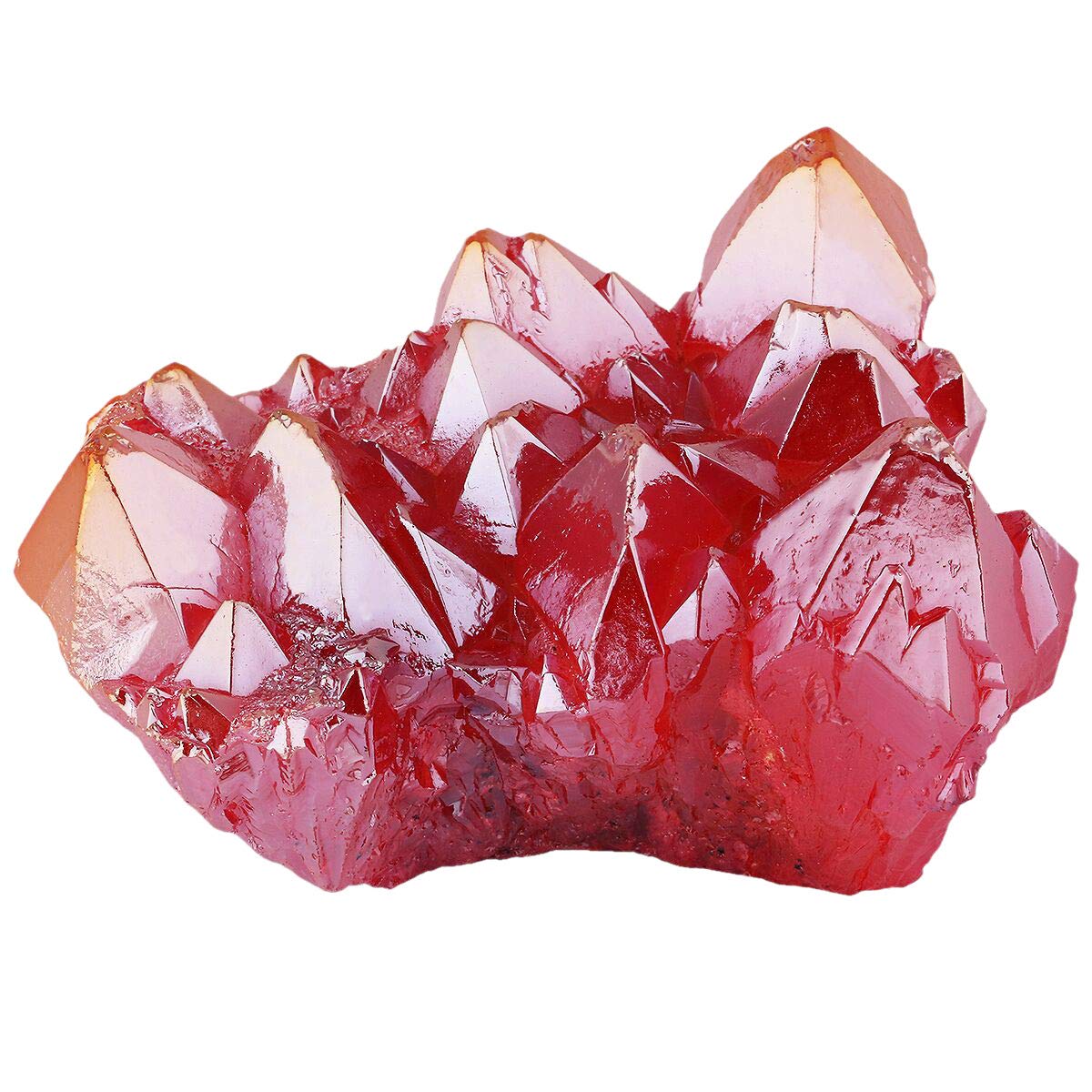 mookaitedecor Titanium Coated Natural Rock Crystal Cluster Geode Stone Specimen, Red