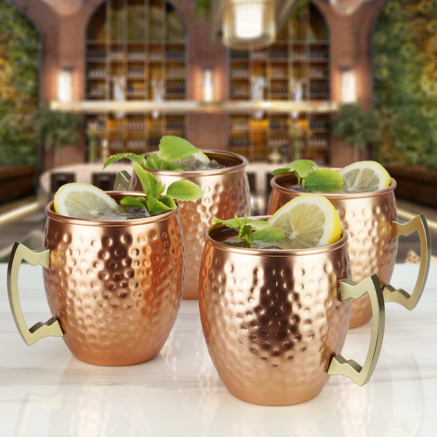 ARORA Moscow Mule Mugs set of 4,Aluminum Hammered Handcrafted Cups for Cocktail Drink, Beer Bar Party Gifts-Copper Color 19oz