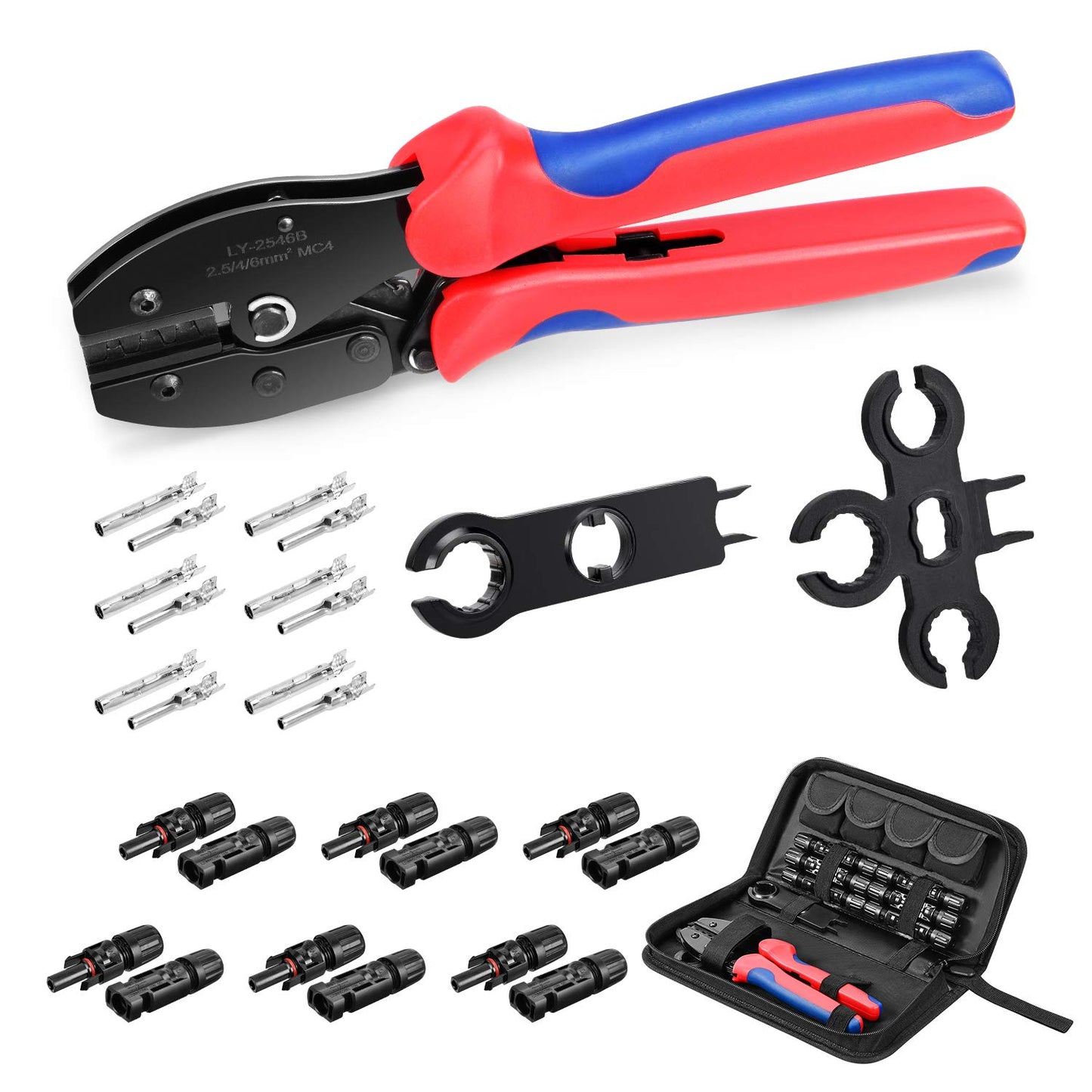 Kohree Solar Crimper Tool Kit: Connector Kit for Solar Panel Connectors - 12 Pairs of Solar Cable Connectors, 2 Spanner Wrench, 1 Wire Crimper, for 2.5/4/6mm² Solar Panel Cable Extension Assembly