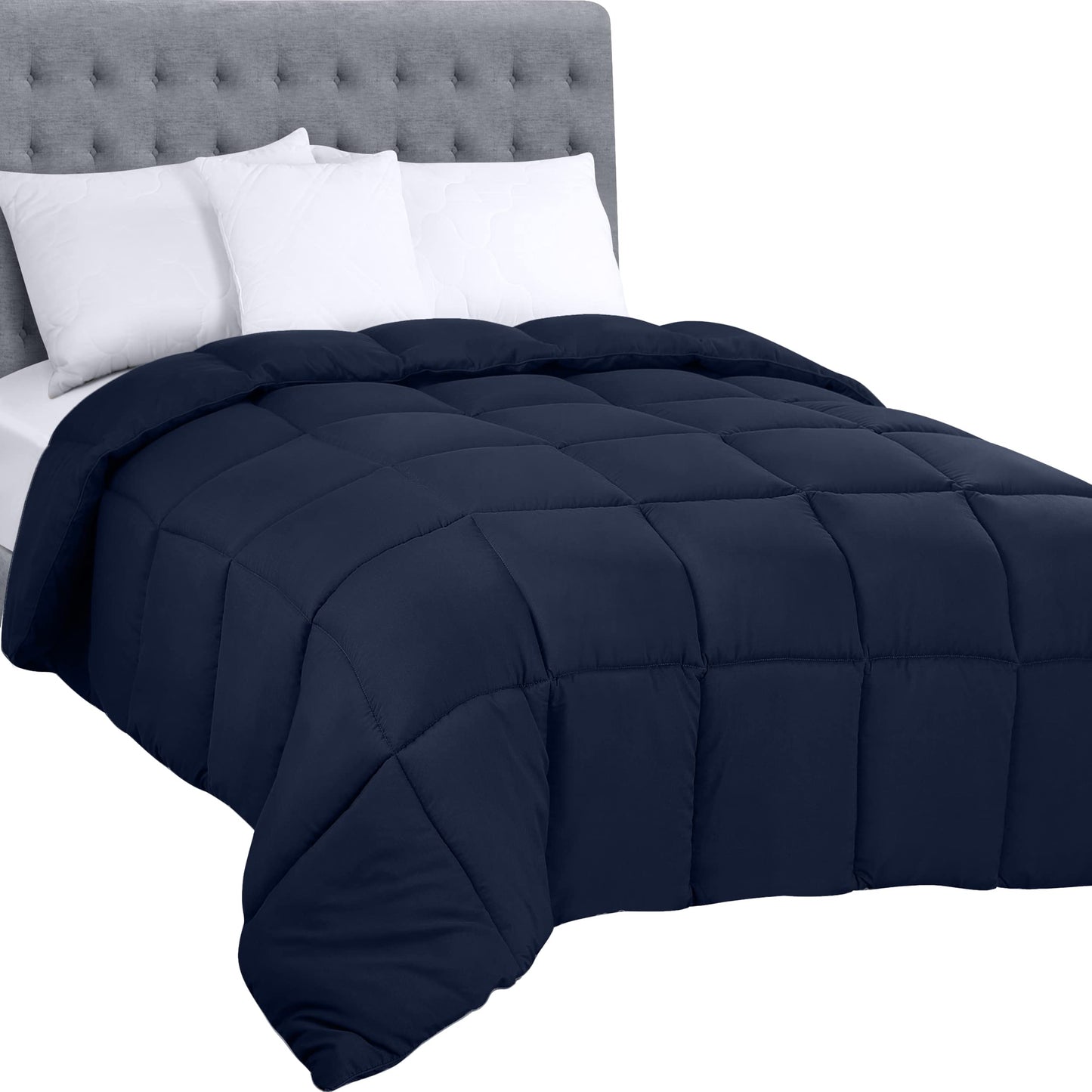 Utopia Bedding Comforters King Size, All Season Duvet Insert, Down Alternative Box Stitched Bed Comforter with Corner Tabs, Machine Washable (Navy)