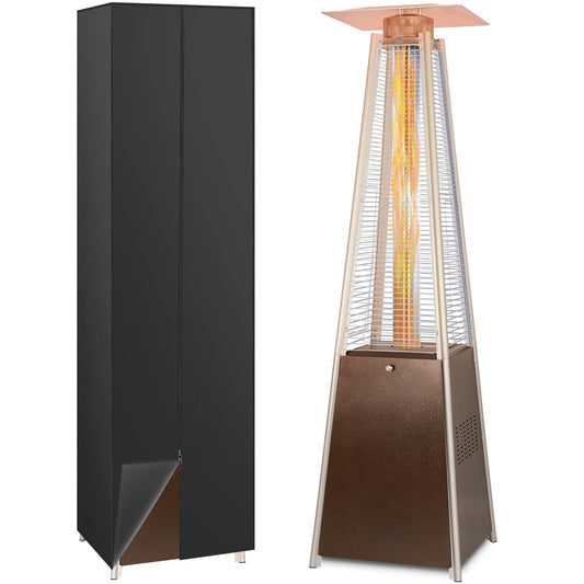 Hykolity 48000 BTU Pyramid Patio Heater, Outdoor Propane Heaters with Wheels and Cover, Glass Tube Propane Patio Heater for Backyard, Garden, Porch and Pool, Bronze