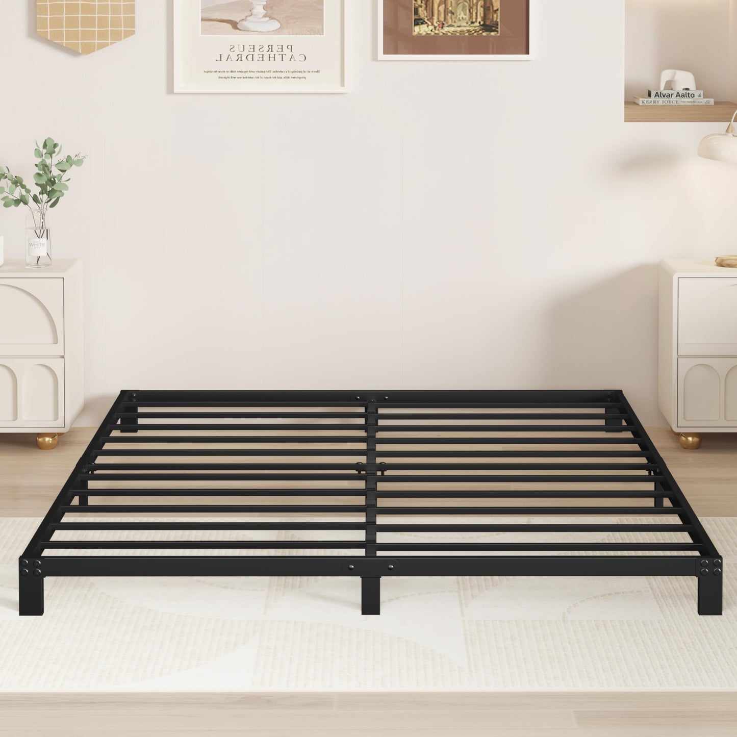 Vecilla Full Size Bed Frame 5 Inch Heavy Duty Metal Platform Low Profile Bed Frame No Box Spring Needed, Easy Assembly, Noise-Free, Black