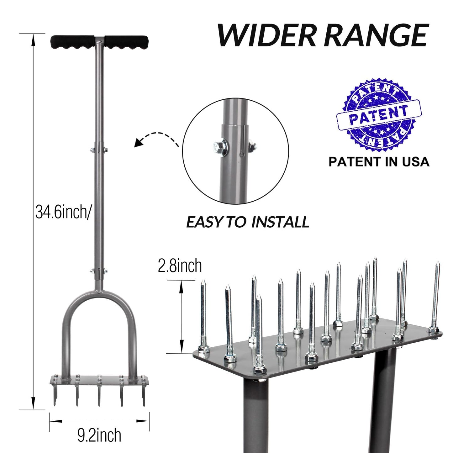 Walensee Lawn Aerator Spike Metal Manual Dethatching Soil Aerating Lawn with 15 Iron Spikes, Pre-Assembled Grass Aerator Tools for Yard, Lawn Aeration, Garden Tool, Revives Lawn Health, Patented