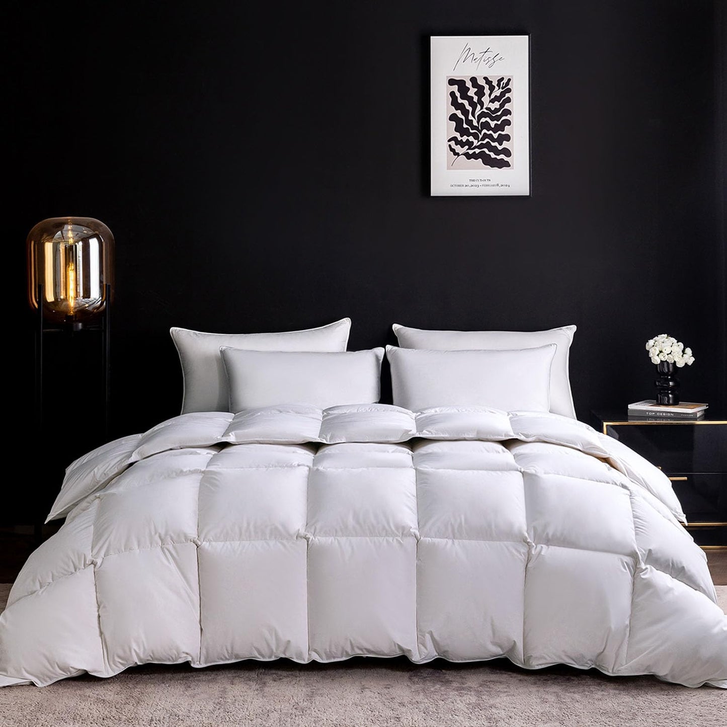 WENERSI Goose Feather Down Comforter Cal King Size,Hotel Style Bedding Comforter,750+ Fill Power,1200TC,100% Organic Cotton Fabric,All Season White Duvet Insert with 8 Corner Tabs