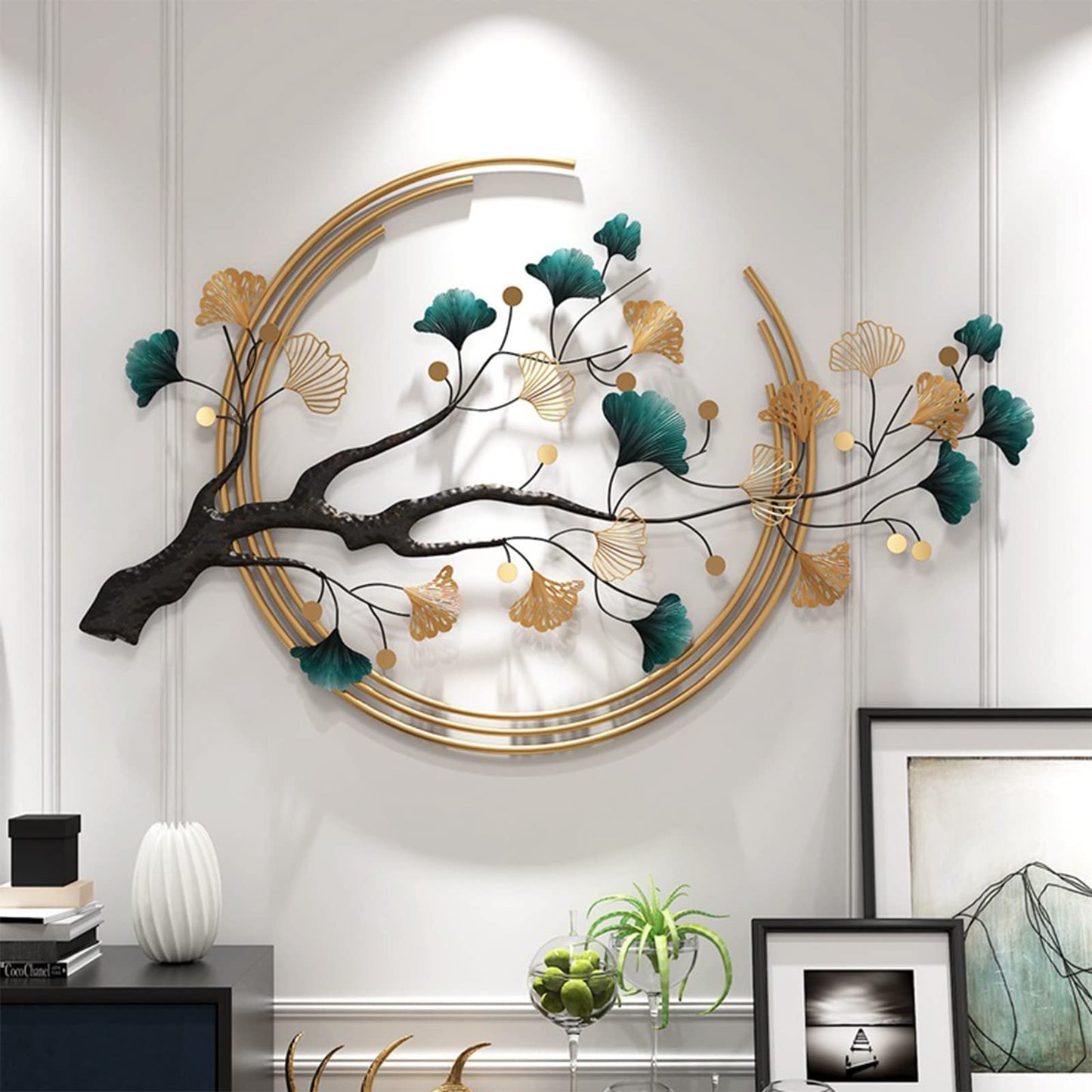 Umbifa Metal Wall Decor Art,Large Metal Wall Decor 52.7 in * 32.7in Ginkgo Leaf 3D Wall Sculpture Metal Wall Art Decor for Living Room Porch Room Bedroom Modern