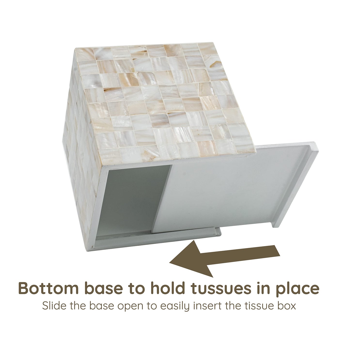 CLAYNIX Tissue Box Cover - Mosaic Mother of Pearl Inlay Tissue Box Holder - Tissue Box Cover Square 5.9 x 5.9 x 5.9 in - Decorative Bathroom, Bedroom or Office (White)