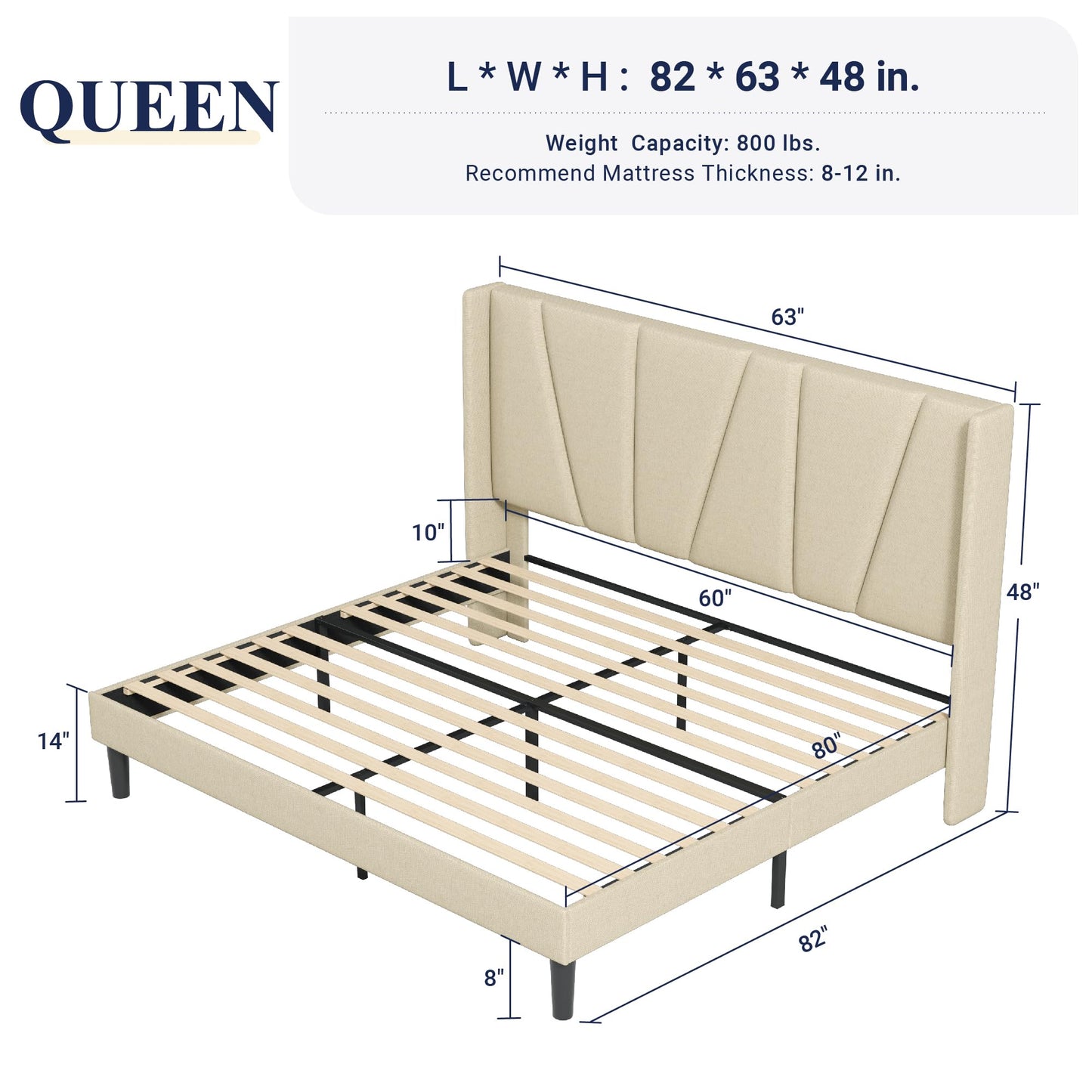 Allewie Queen Size Platform Bed Frame with Geometric Wingback Headboard, Modern Upholstered Bed with Wooden Slats Support, No Box Spring Needed, Easy Assembly, Beige