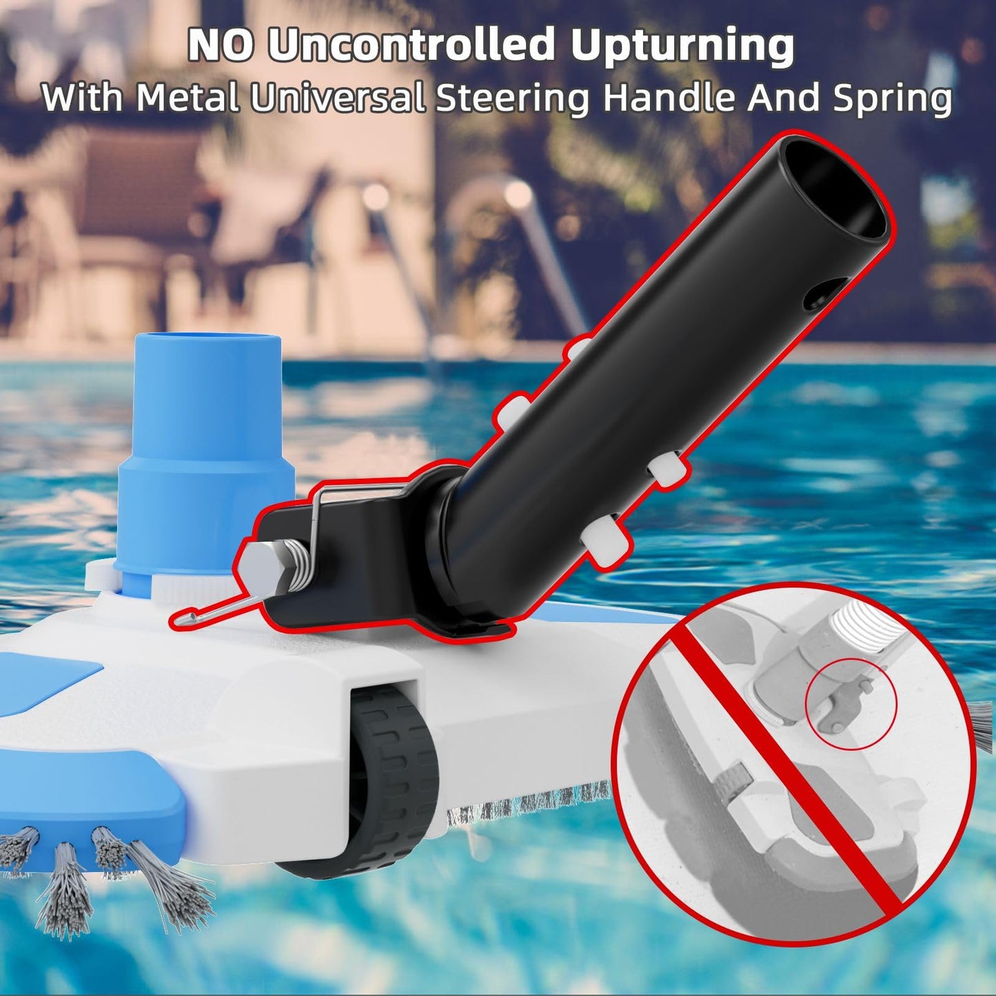 (2024 New Version) Pool Vacuum Head with Direction-Control Swivel Handle, Stable-Maintain Spring, Vinyl Pool Vac with Wheels, Side Brush for Inground & Above Ground Pools