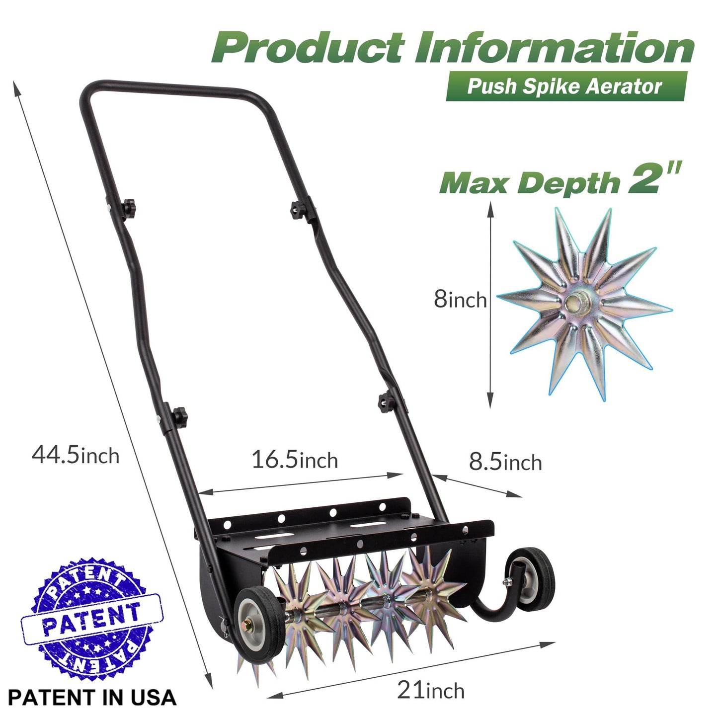 Suchtale 18-Inch Push Spike Aerator, Heavy Duty Rolling Lawn Aerator, Rotary Spike Lawn Aerator, Manual Lawn Aeration Equipment with Steel Handle, Suitable for Lawn, Garden, and Yard Grass Aeration