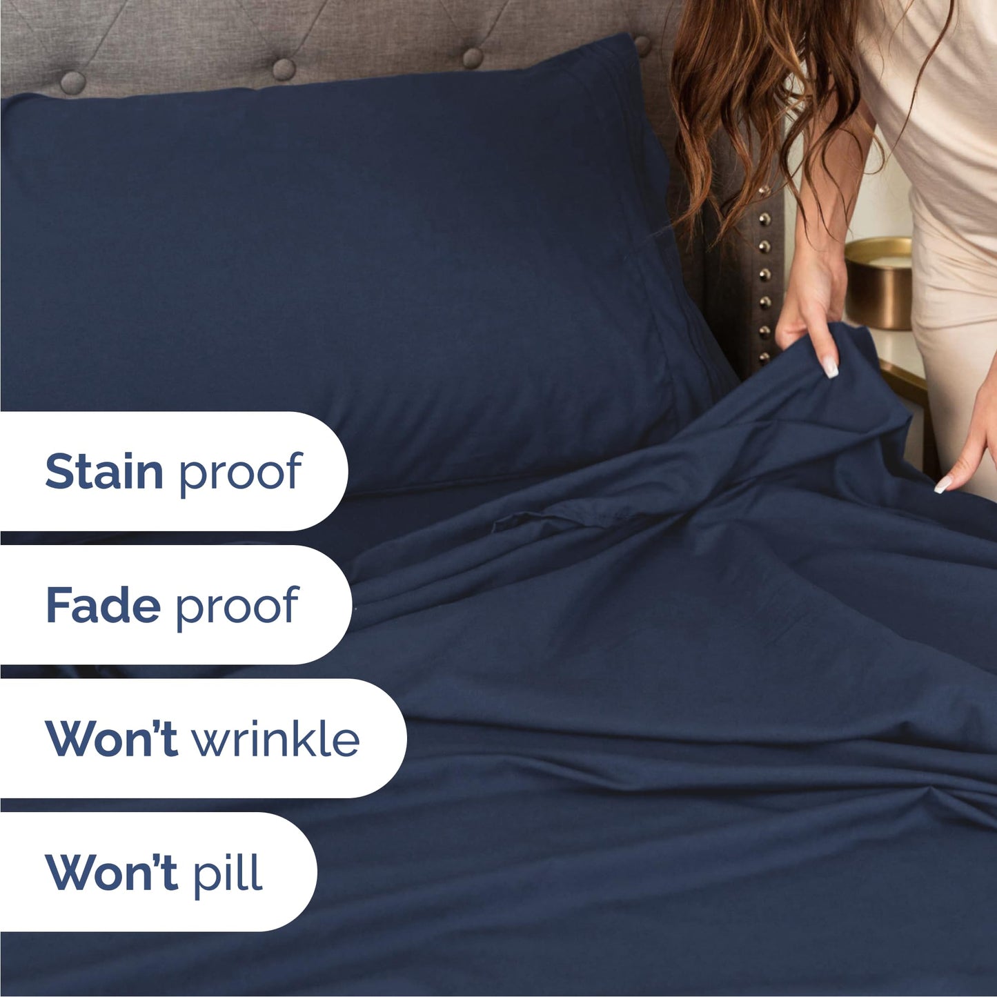 Cal King Size 4 Piece Sheet Set - Comfy Breathable & Cooling Sheets - Hotel Luxury Bed Sheets for Women & Men - Deep Pockets, Easy-Fit, Soft & Wrinkle Free Sheets - Navy Blue Oeko-Tex Bed Sheet Set