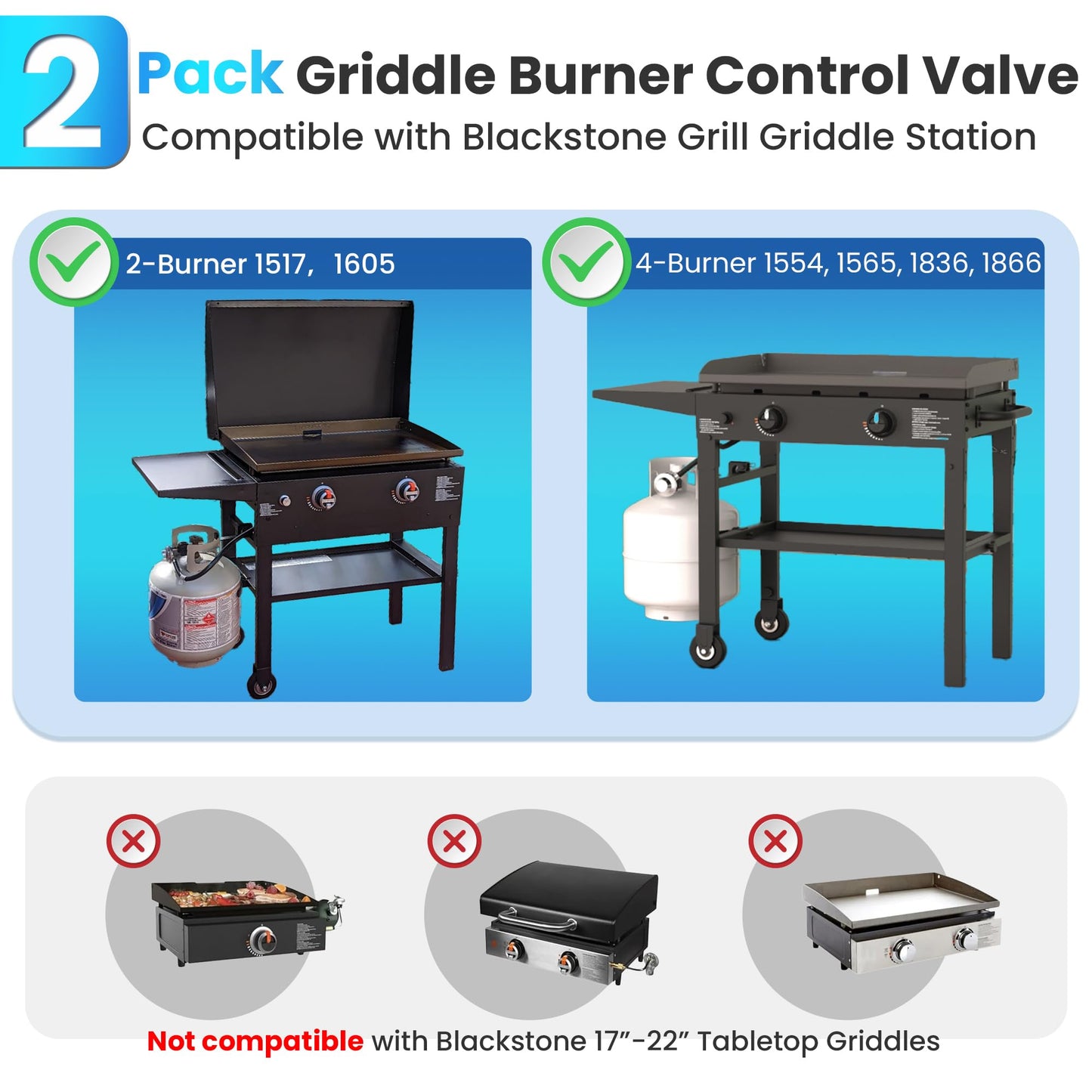 Feekoon 2 Pack Griddle Burner Control Valve Compatible with Blackstone Grill Griddle, Griddle Gas Valve Parts Replacement, Grill Valve Part Compatible with Blackstone 36“ Gas Grill Griddle 1554