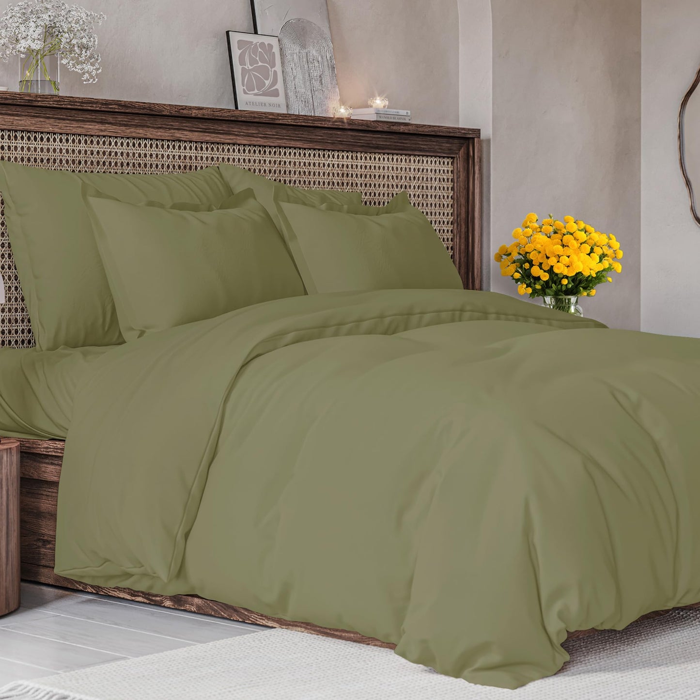 Duvet Cover Full Size Set - Extra Soft Full Size Duvet Cover - 80" x 90" Full Duvet Cover w/ 2 Pillow Shams - Easy Care & Fade Free - Hotel Luxury Duvet Cover w/ Zipper Closures & Ties (Sage Green)