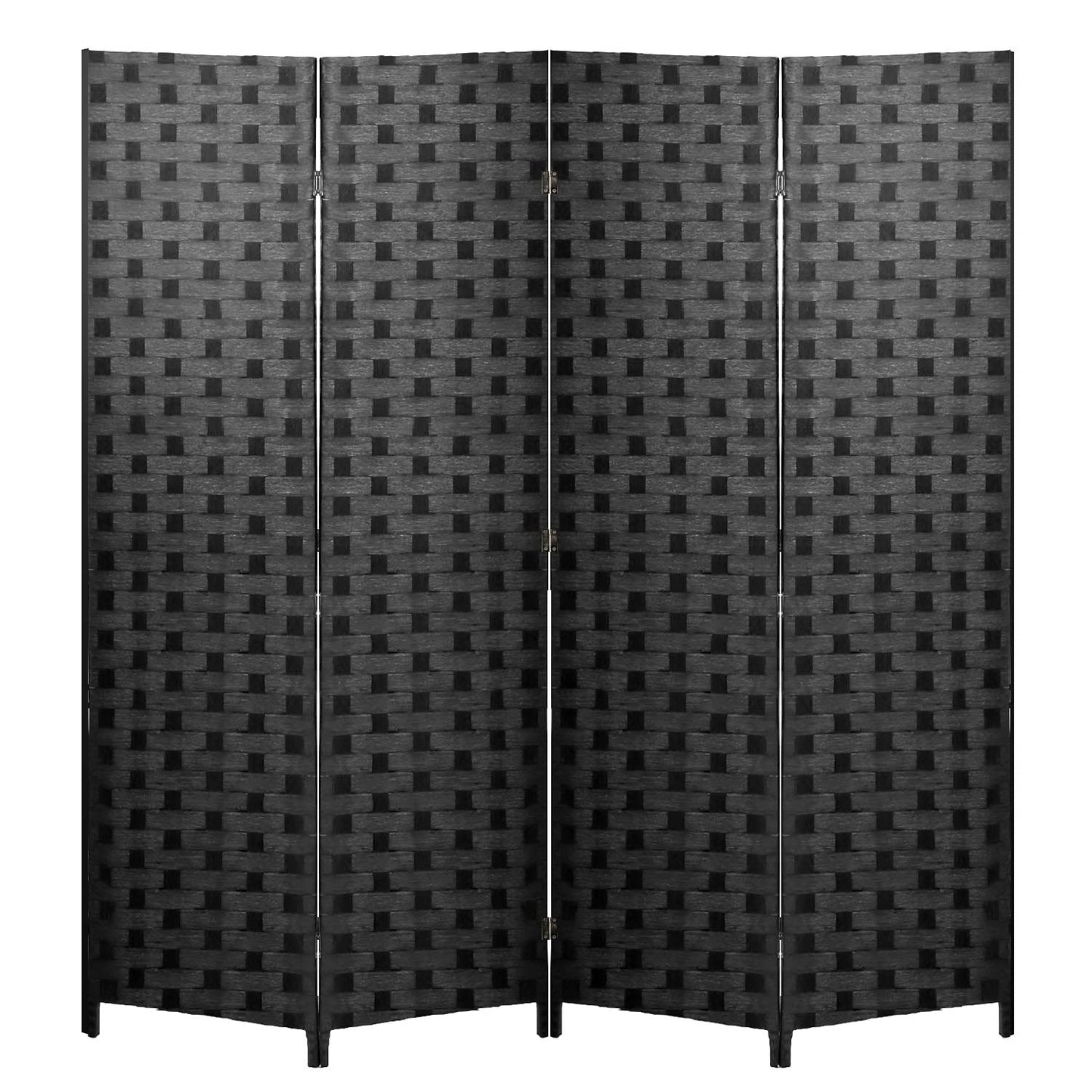 Room Divider 6FT Wall Divider Wood Screen 4 Panels Wood Mesh Hand-Woven Design Room Screen Divider Indoor Folding Portable Partition Screen,Black