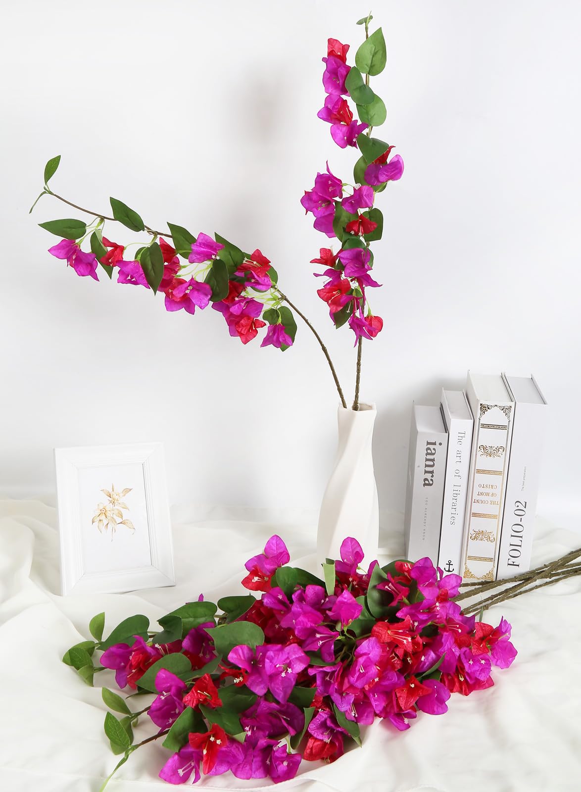 INSUNSIX Silk Bougainvillea Branches Artificial Flowers 12PCS 31.50" Long Stem Faux Bougainvillea Floral Fake Bougainvillea Hanging Flower Vines for Wedding Centerpieces Home Table (Fuchsia Mixed)