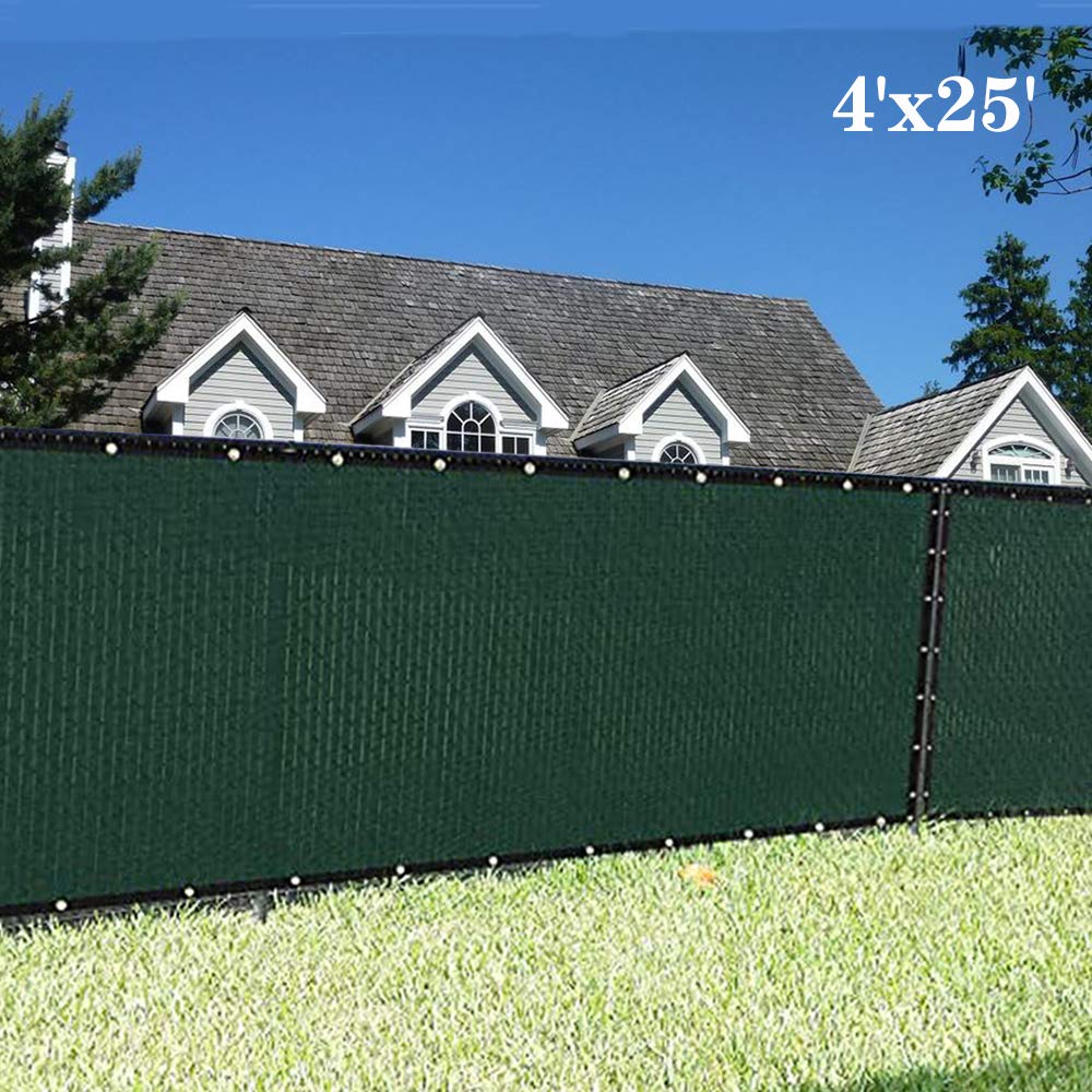 Sunnykud Fence Privacy Screen 4'x25' Heavy Duty Fencing Mesh Shade Net Cover for Outdoor Yard Garden - Dark Green