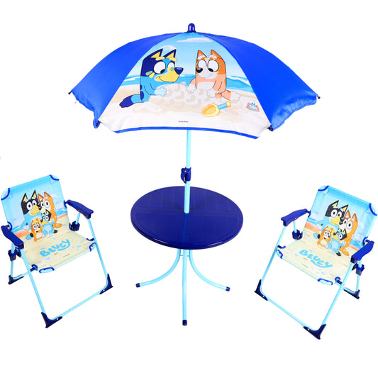 Toyland® Bluey & Bingo Table & Chairs Patio Set - 1 Table, 2 Chairs & 1 Parasol - Children's Indoor & Outdoor Furniture - Perfect for Beach & Garden