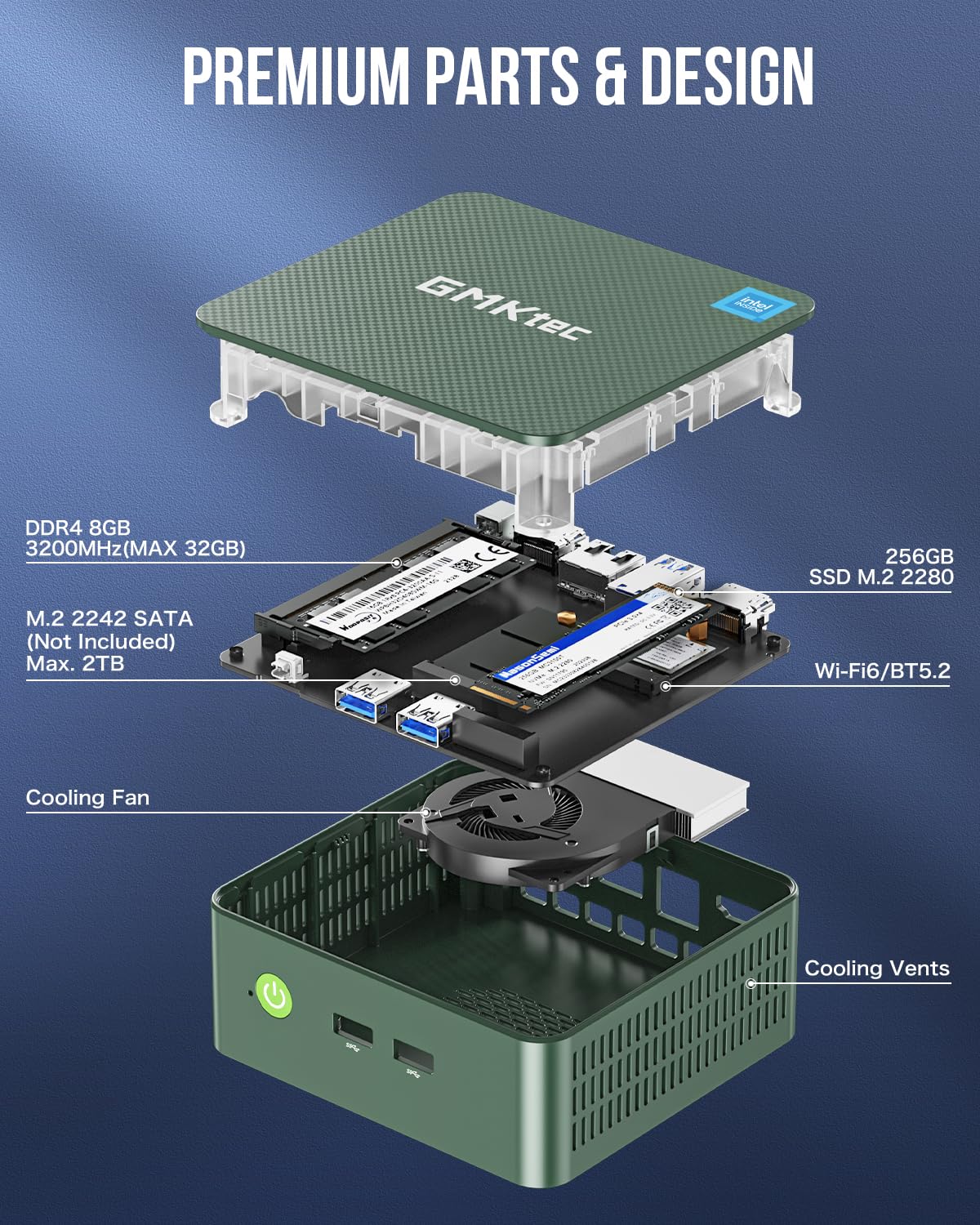 GMKtec Mini PC N100, Preinstalled Windows 11 Pro, G3 Intel Alder Lake N100 (3.4GHz), 8GB DDR4 RAM 256GB PCIe M.2 SSD, Desktop Computer 4K Dual HDMI/USB3.2/WiFi 6/BT5.2/2.5G RJ45 for Office, Business