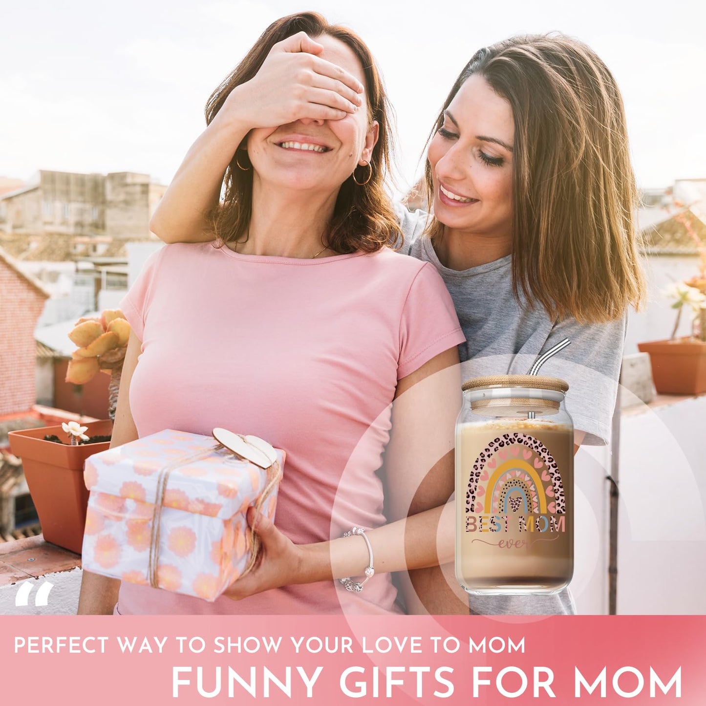 KLL Best Mom Ever Gifts - Mothers Day Gifts, Mom Birthday Gifts Ideas, Christmas Day Gifts for New Mom, First Time, Bonus Mom Gift, 16 Oz Coffee Glass