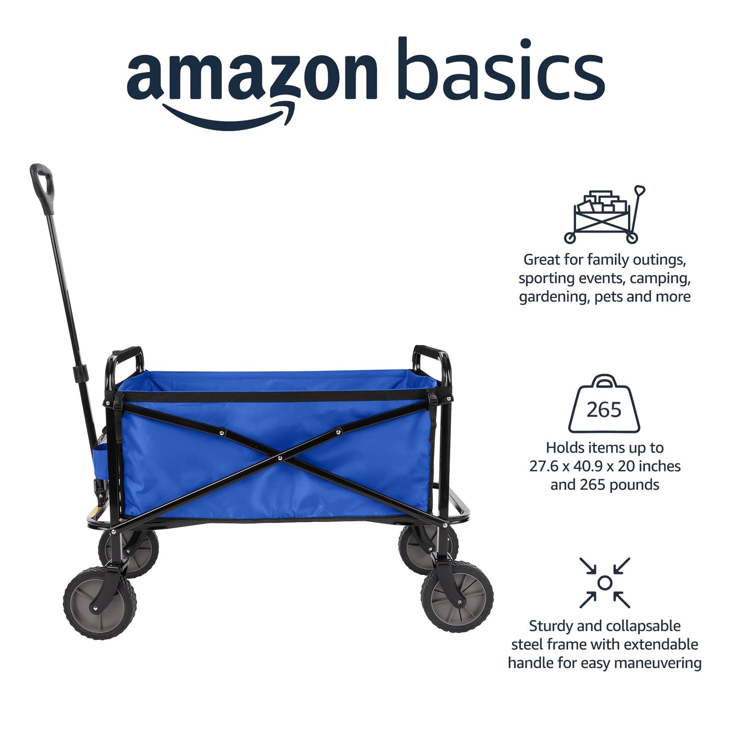 Amazon Basics Collapsible Folding Wagon, Heavy Duty, Utility Wagon for Sports, Camping, Garden, and Shopping, Blue