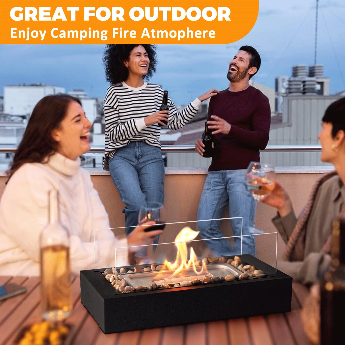 Rectangle Tabletop Fire Pit, Smores Maker Kit Portable Indoor/Outdoor Table Top Firepit, Safer Burning Tabletop Fireplaces with Cobblestone- Gift for Home Decor & Balcony Parties, Housewarming Gift