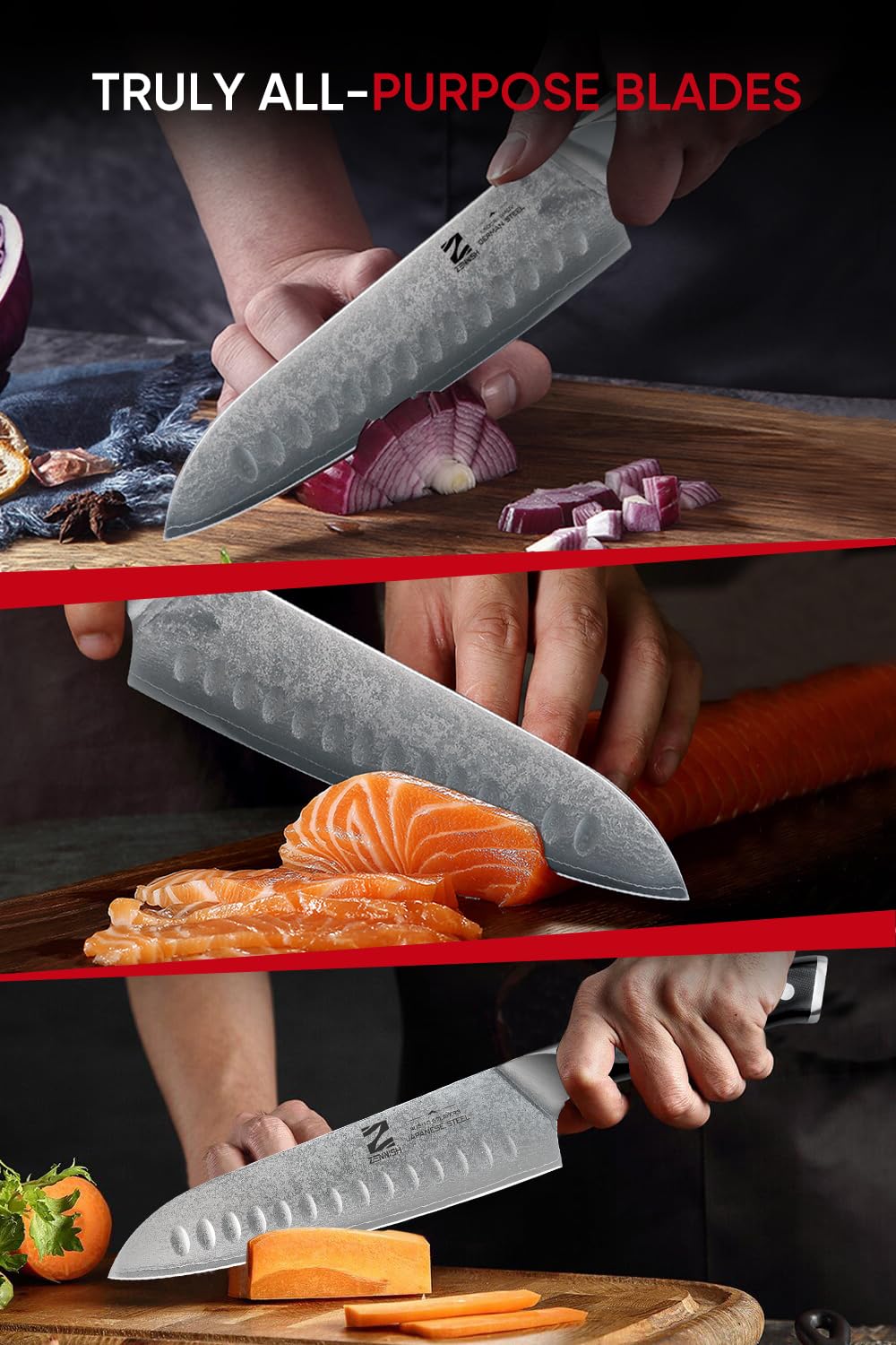 Zennish Santoku Knife, 7‘’ Professional Chef Knife Japanese Damascus AUS-10 Stainless Steel Kitchen Knife, High Carbon Forged Santoku Knives With Full Tang G10 Handle, Premium Gift Box