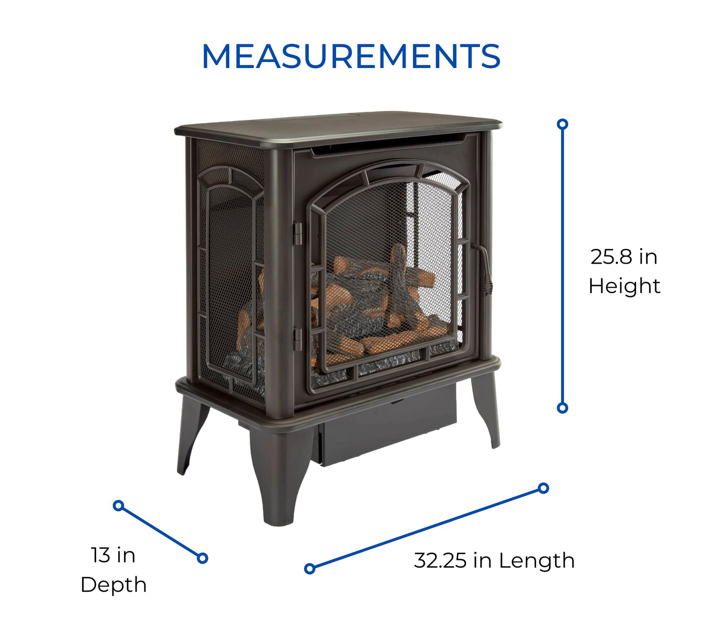 Bluegrass Living Panorama Vent Free Dual Fuel 3-Sided Gas Stove - 23,000 BTU, Remote Control, Black Finish - Model# BTSD23RT