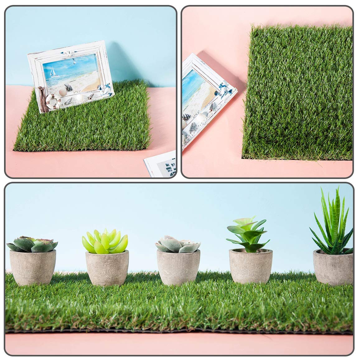 GOLDEN MOON Artificial Grass Turf Patch Tiles, 4 Pcs 12 x 12 Synthetic Grass Square Mats DIY Grass Decoration