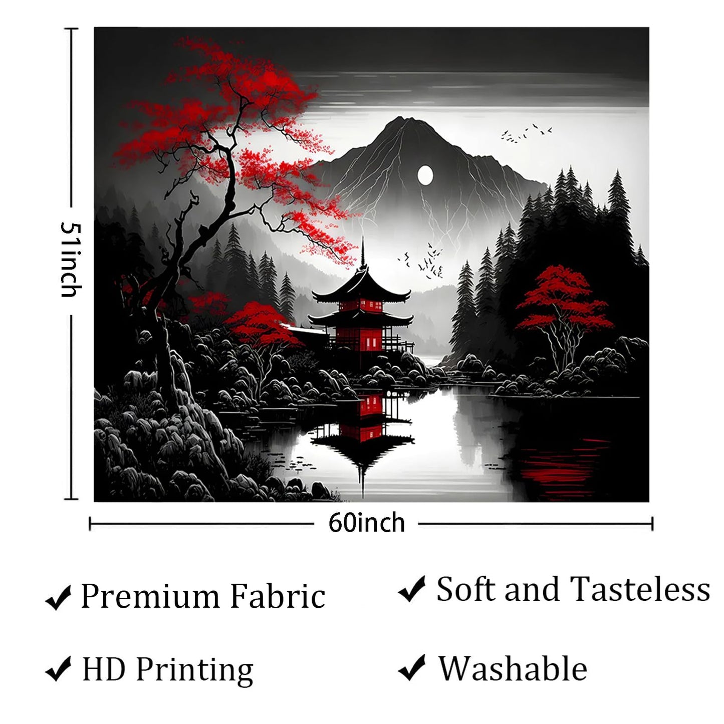 Mountain Forest Tapestry for Bedroom, Black and White Nature Moon Landscape Wall Hanging, Tree Sunset Dark Large Tapestries Aesthetic Art Decor for Living Room College Dorm Home (51x60 Inches)