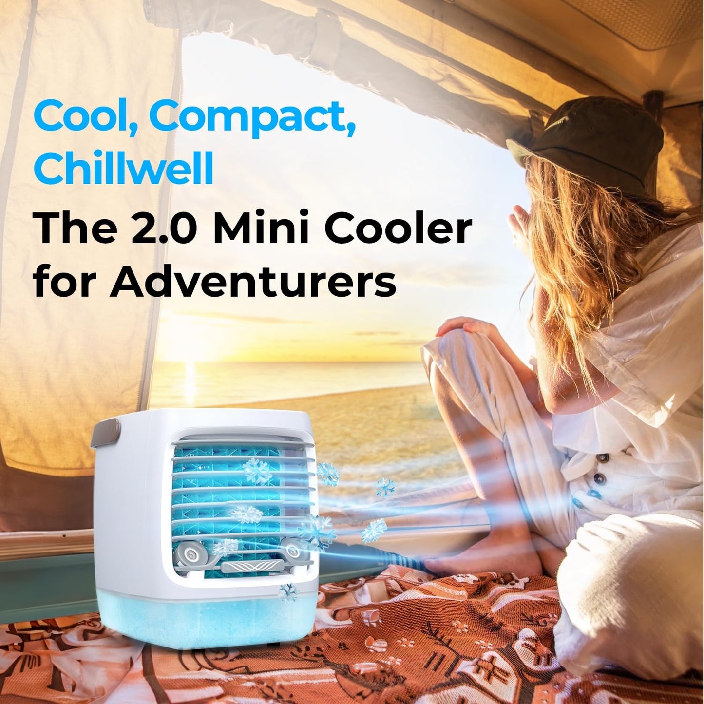 ChillWell 2.0 Evaporative Air Cooler for Room - 4-Speed Mini Portable Swamp Coolers with Humidifier | Indoor Personal Cooling Unit In Bedroom, Home Office, and Camping | USB- Rechargeable, Easy Setup