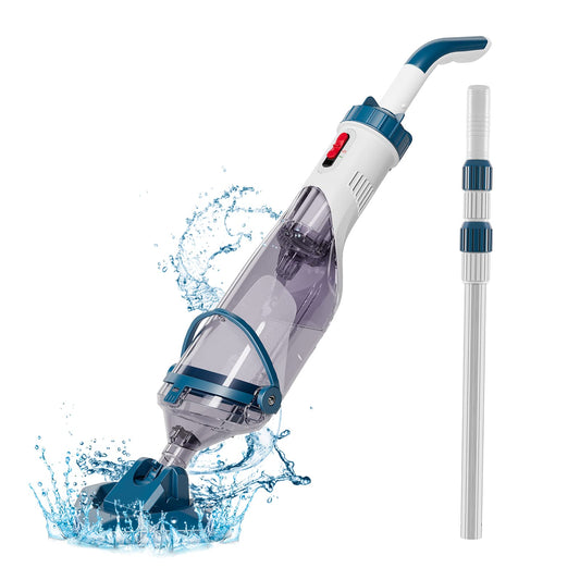 Pool Vacuum for Above Ground Pool with a Telescopic Pole, Running time up to 1H, Handheld Rechargeable Pool Cleaner with Powerful Suction up to 18.5 gallons/min, Ideal for Leaves, Debris