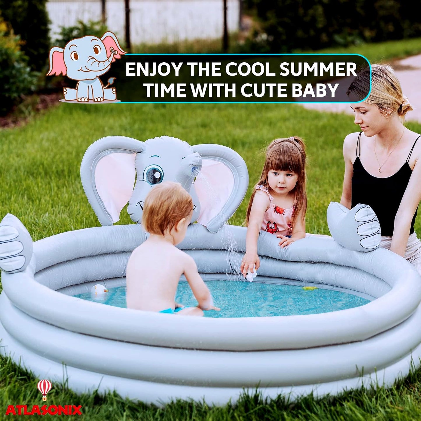 Elephant Inflatable Kiddie Pool for Kids and Toddlers with Sprinkler, Outdoor Backyard Baby Water Games Pool 60" Outside Party Birthday Fun Boys Girls Ages 1 2 3 4 5 6