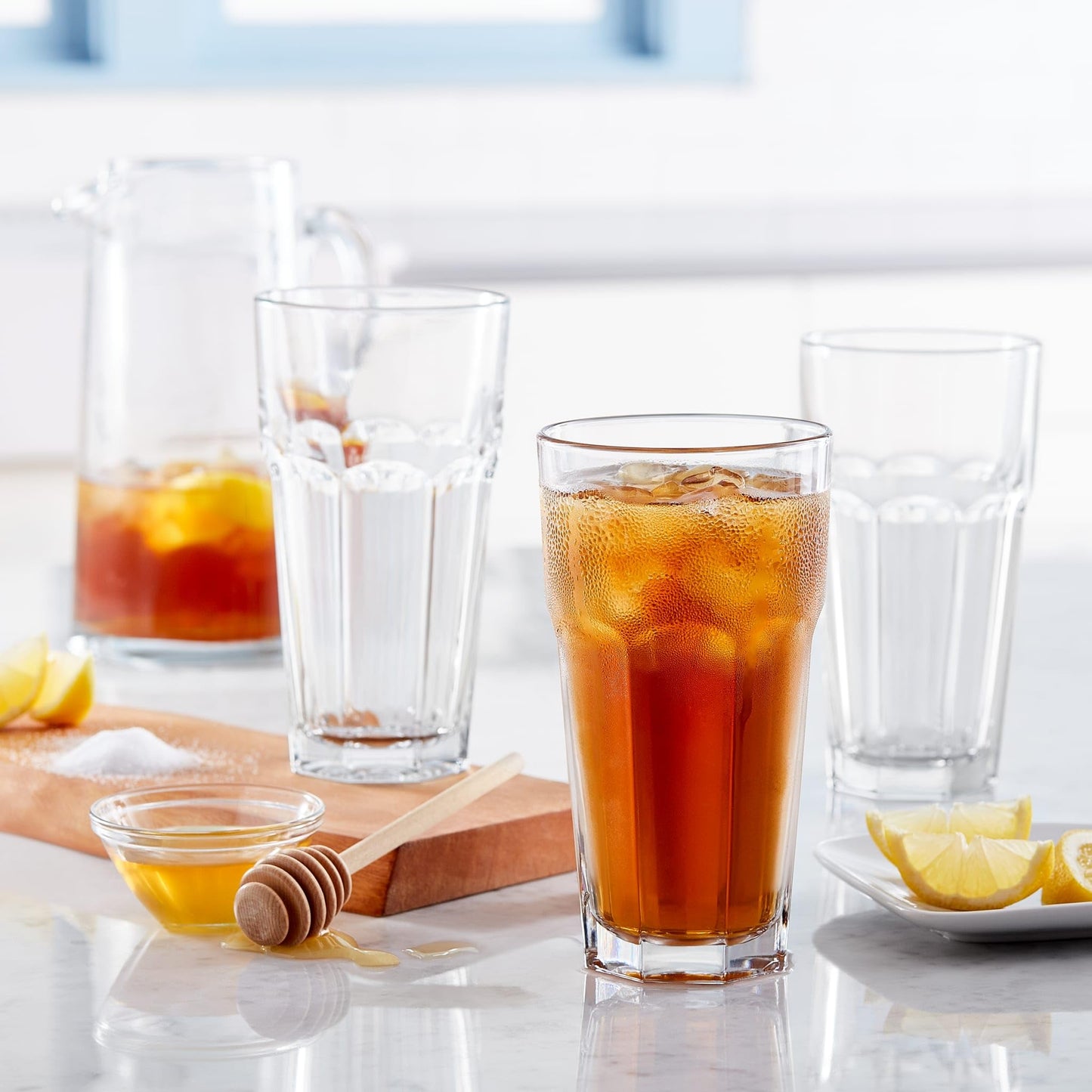 Libbey Gibraltar Iced Tea Glasses, 22 ounce, Tall Tempered Cocktail Glass Tumbler Set of 12, Ice Tea Glasses for Parties and Everyday Use