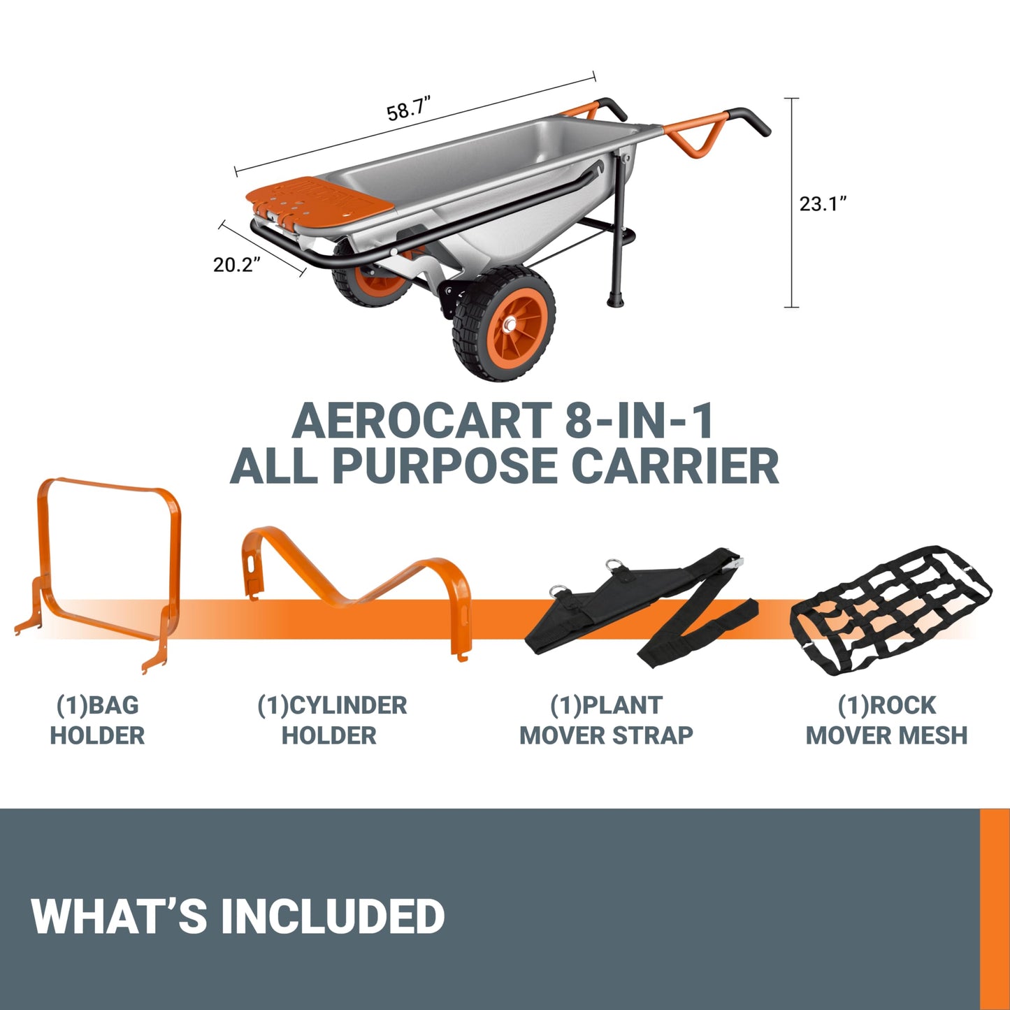 Worx WG050 8-in-1 Aerocart Garden Cart/Wheelbarrow Heavy Duty/Dolly