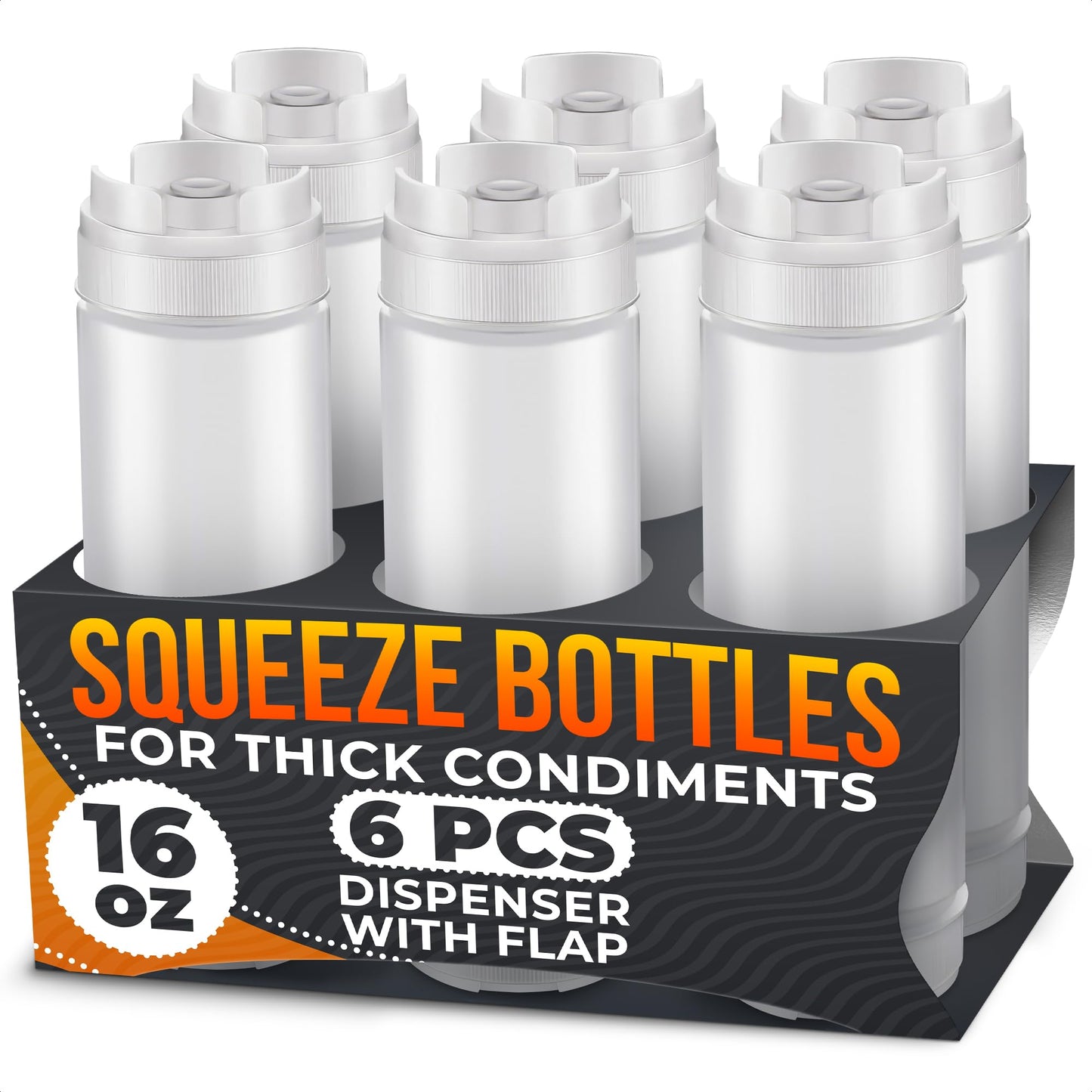 6Pcs 16Oz Squeeze Condiment Bottles - Squeeze Bottles for Sauces Pizza Sauce Squeeze Bottle Reusable Sauce Containers - Sauce Dispenser Clear Ketchup Squeeze Bottle Christmas Cooking Gifts