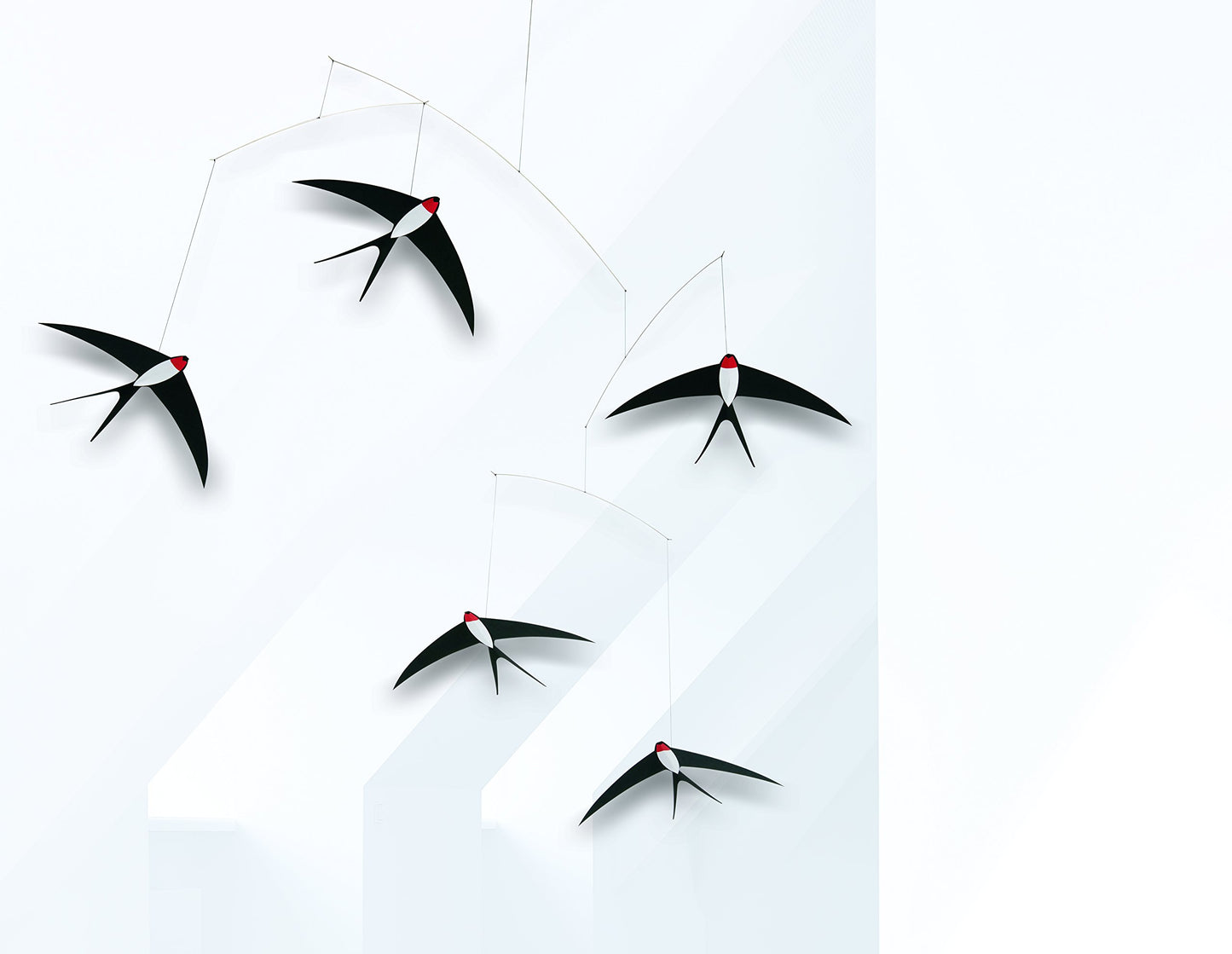 5 Flying Swallows Hanging Mobile - 24 Inches - High Quality Cardboard - Handmade in Denmark by Flensted