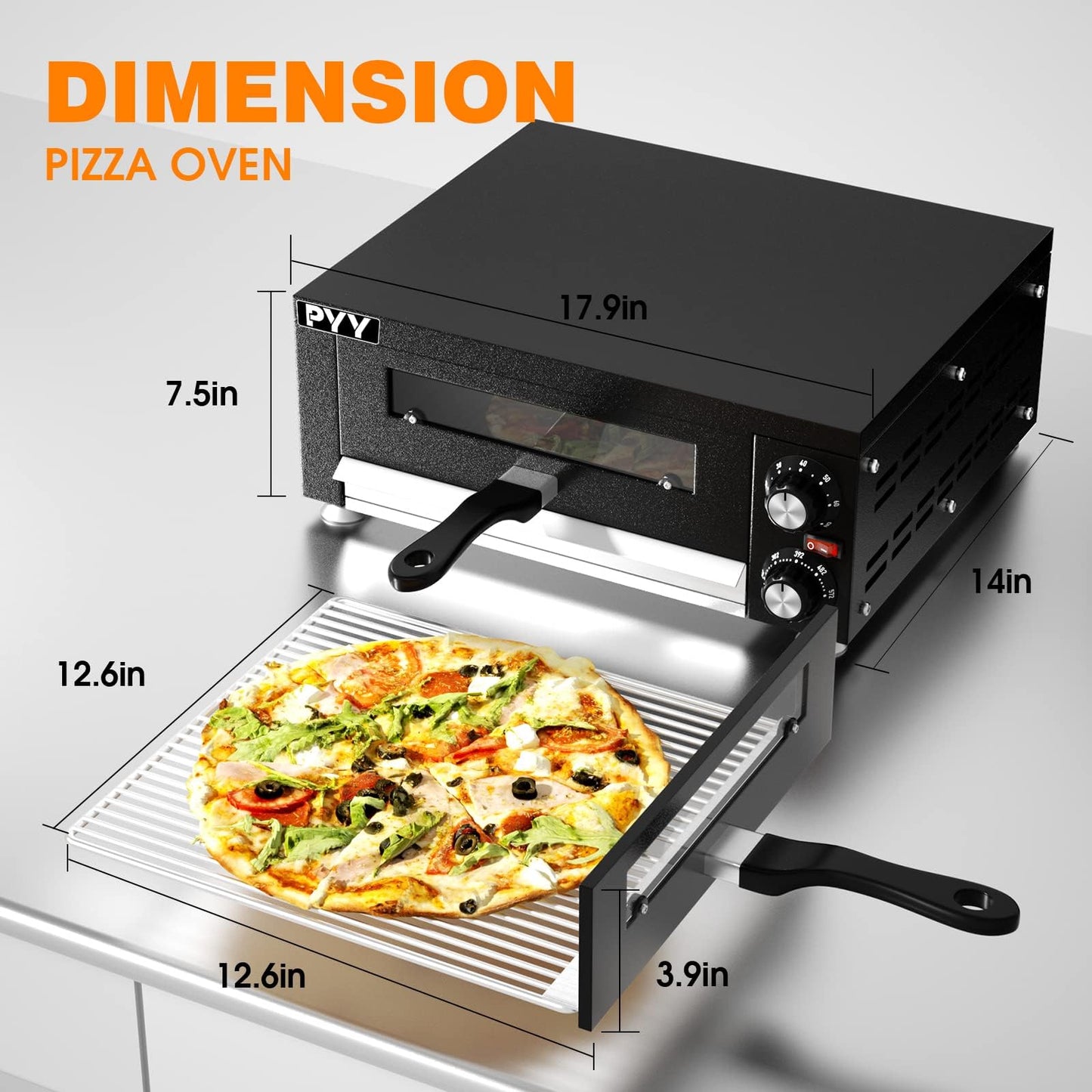 PYY Electric Pizza Oven Indoor Countertop Pizza Oven Commercial Pizza Maker Machine for Home with Timer Stainless Steel Pizza Cooker