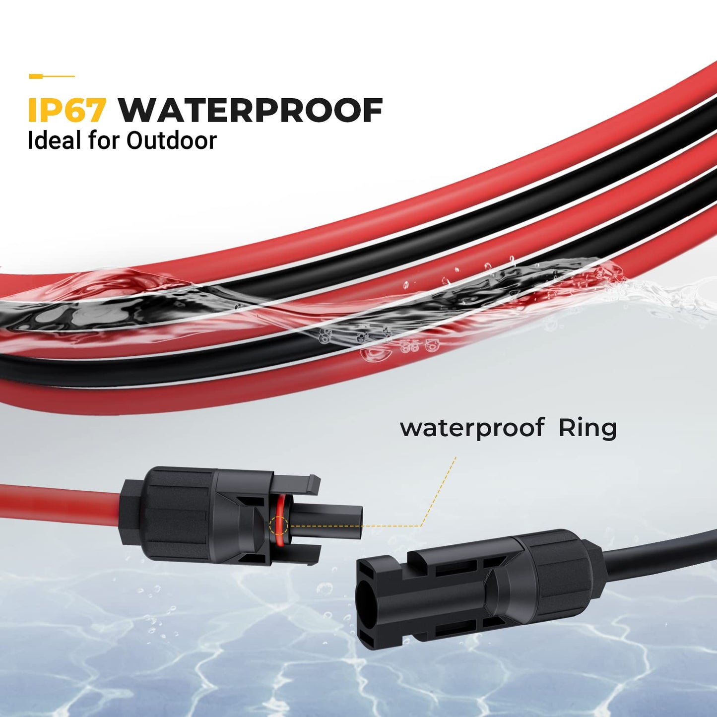 BougeRV 20 Feet 10AWG Solar Extension Cable with Female and Male Connector with Extra Pair of Connectors Solar Panel Adaptor Kit Tool (20FT Red + 20FT Black)