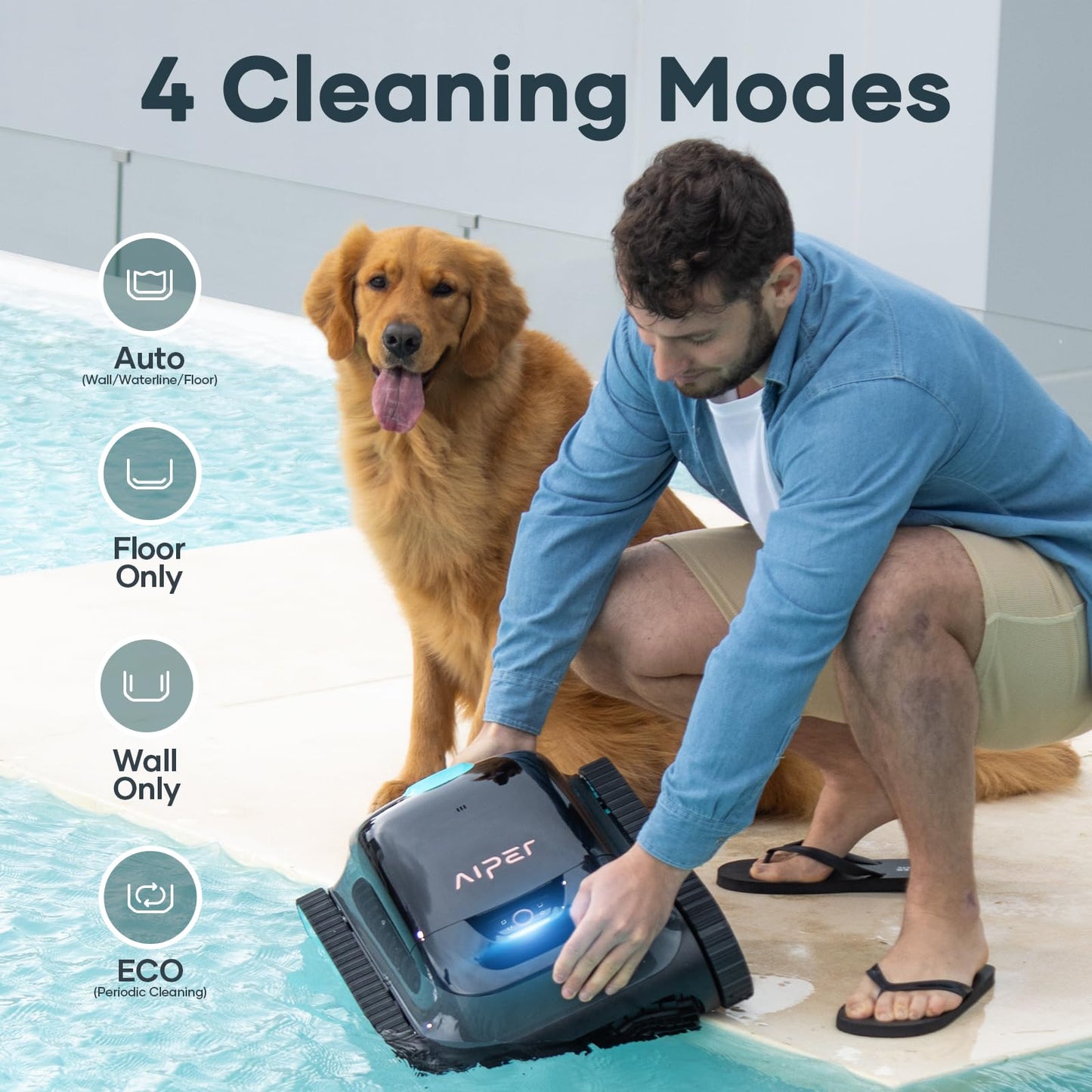 AIPER Scuba S1 Cordless Robotic Pool Cleaner, Pool Vacuum for Inground Pools, Wall and Waterline Cleaning, WavePath 2.0 Smart Navigation, 150 min Battery Life, for Pools up to 1,600 Sq.ft